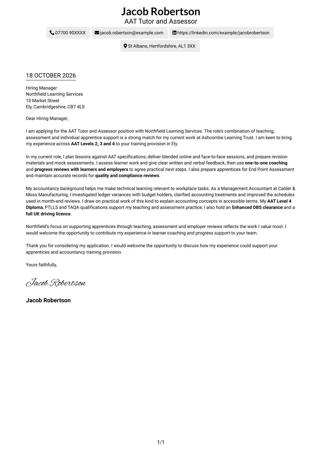 Cover letter example — page 1