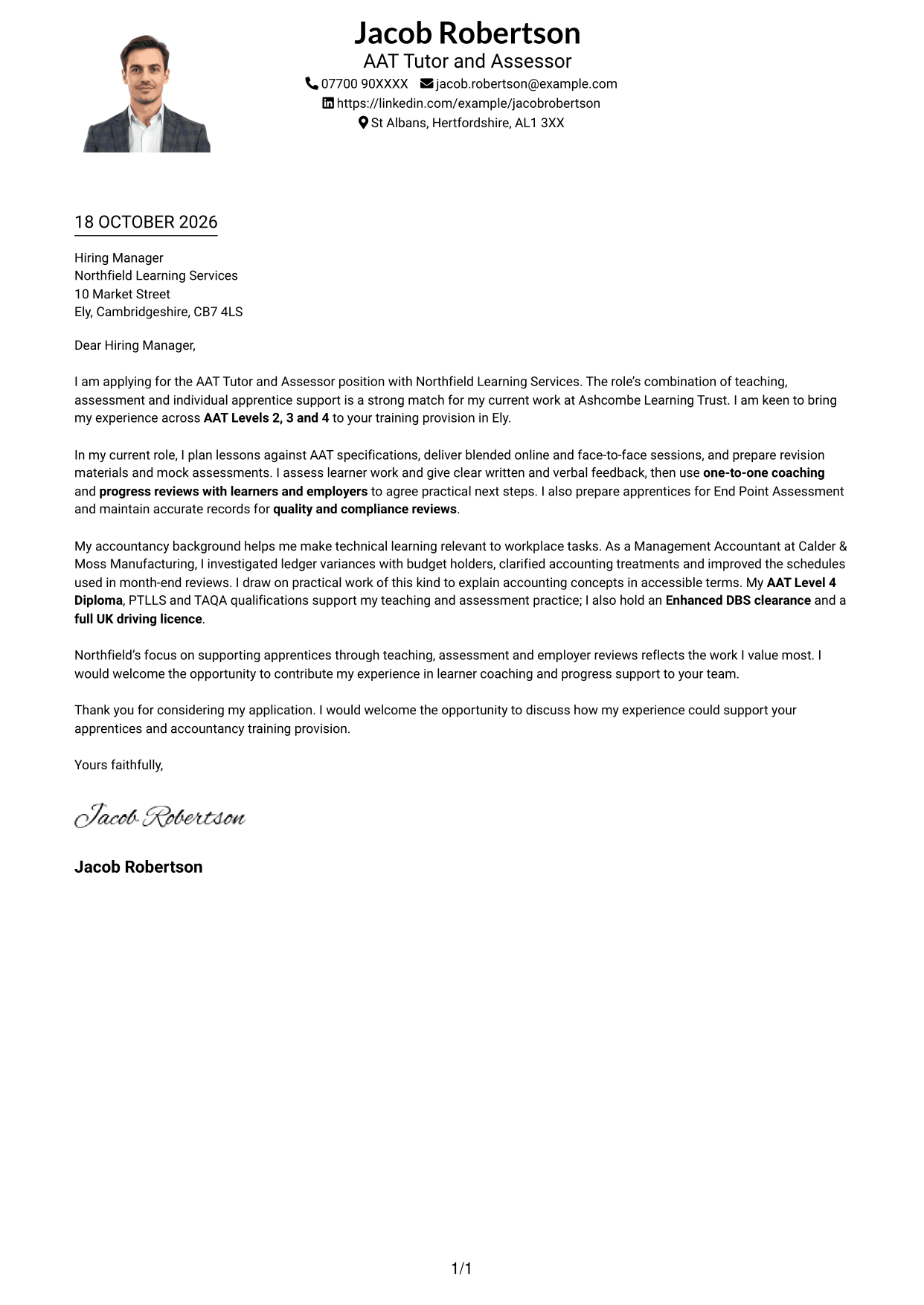 Cover letter example — page 1