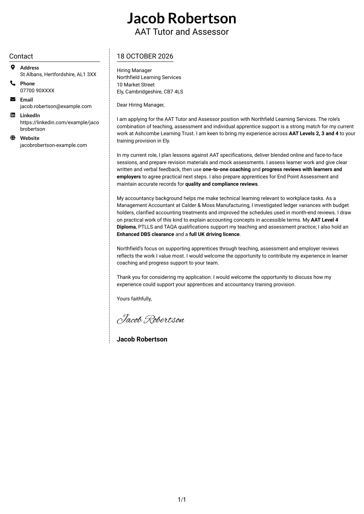 Cover letter example — page 1