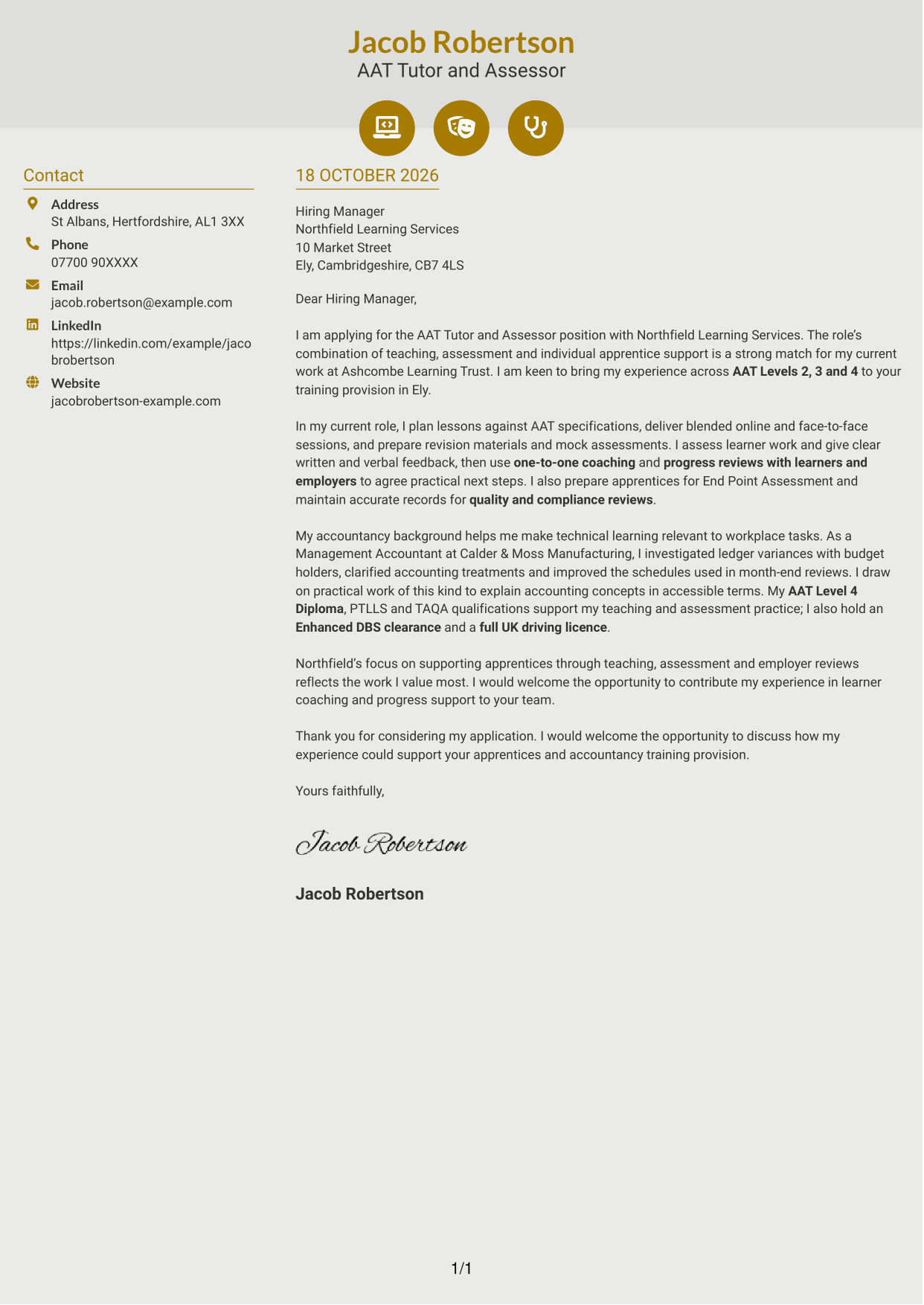 Cover letter example — page 1