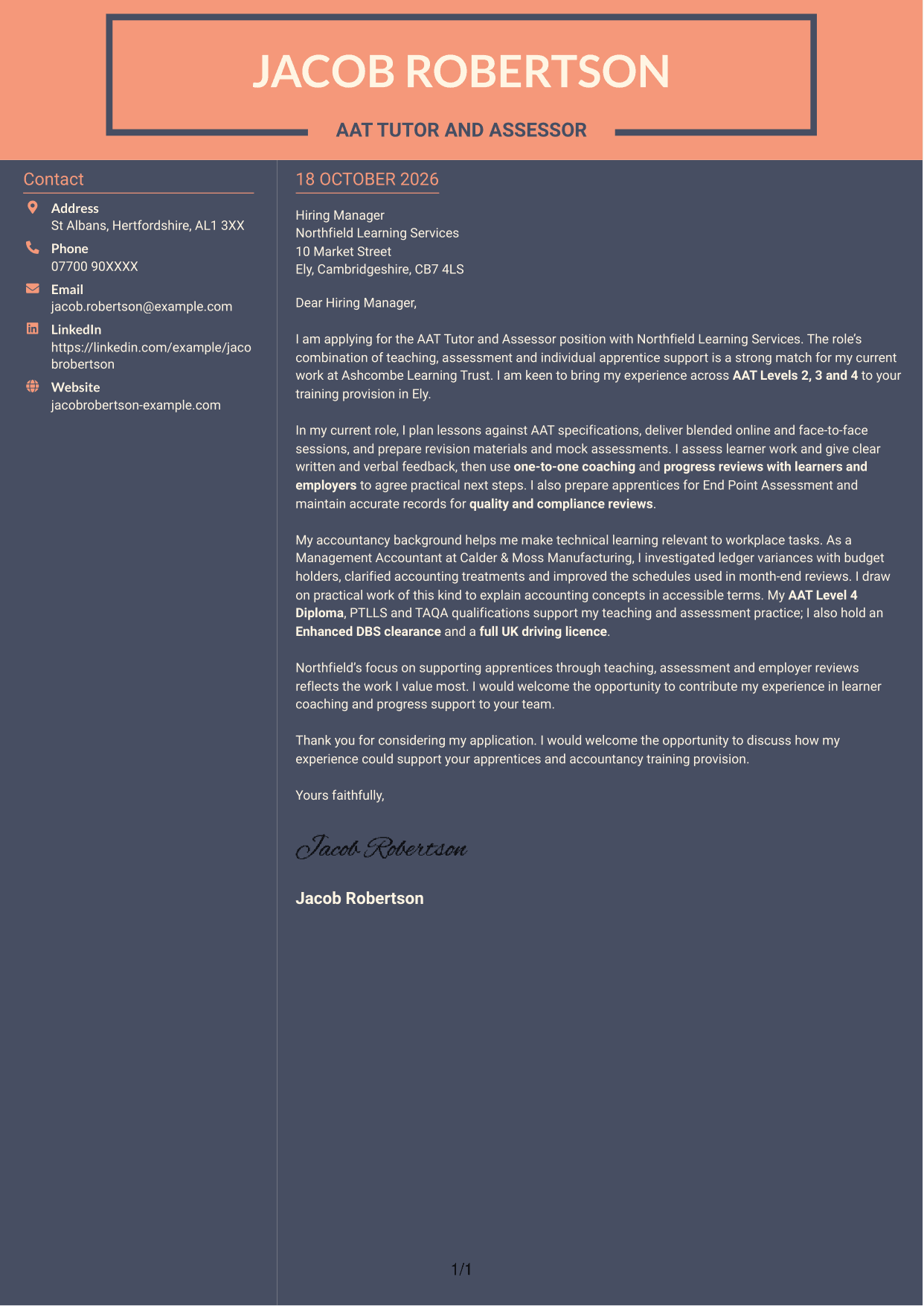 Cover letter example — page 1