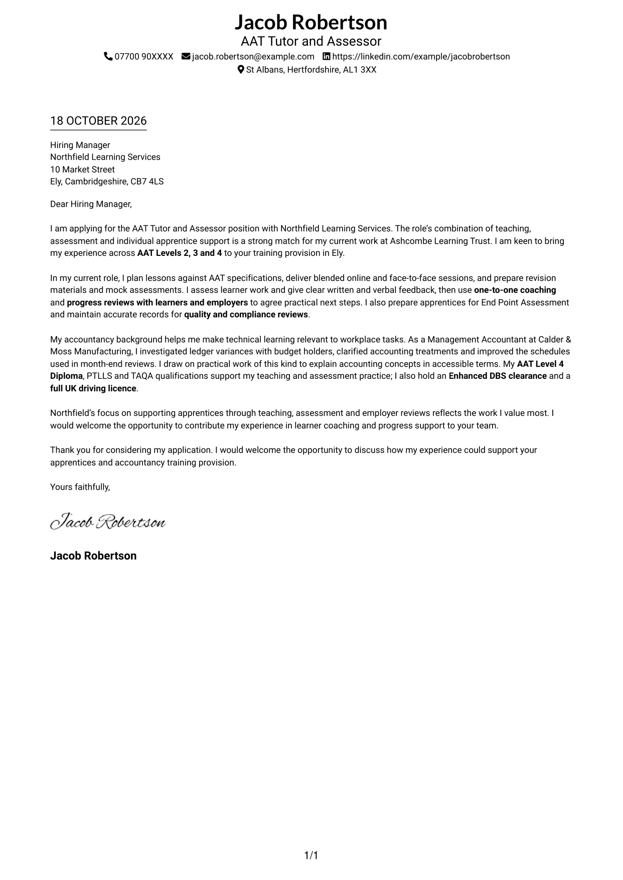 Cover letter example — page 1