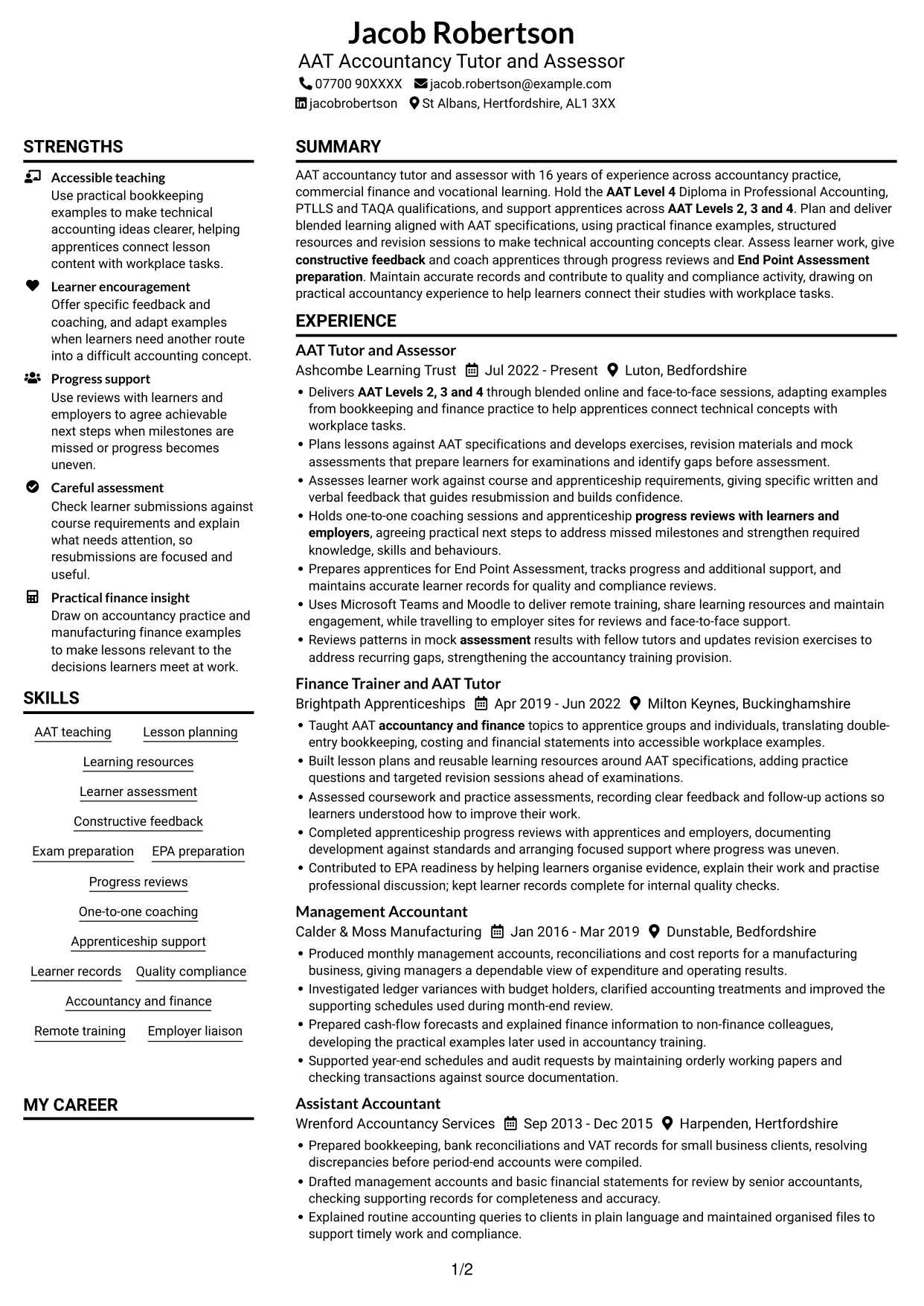 CV example — page 1