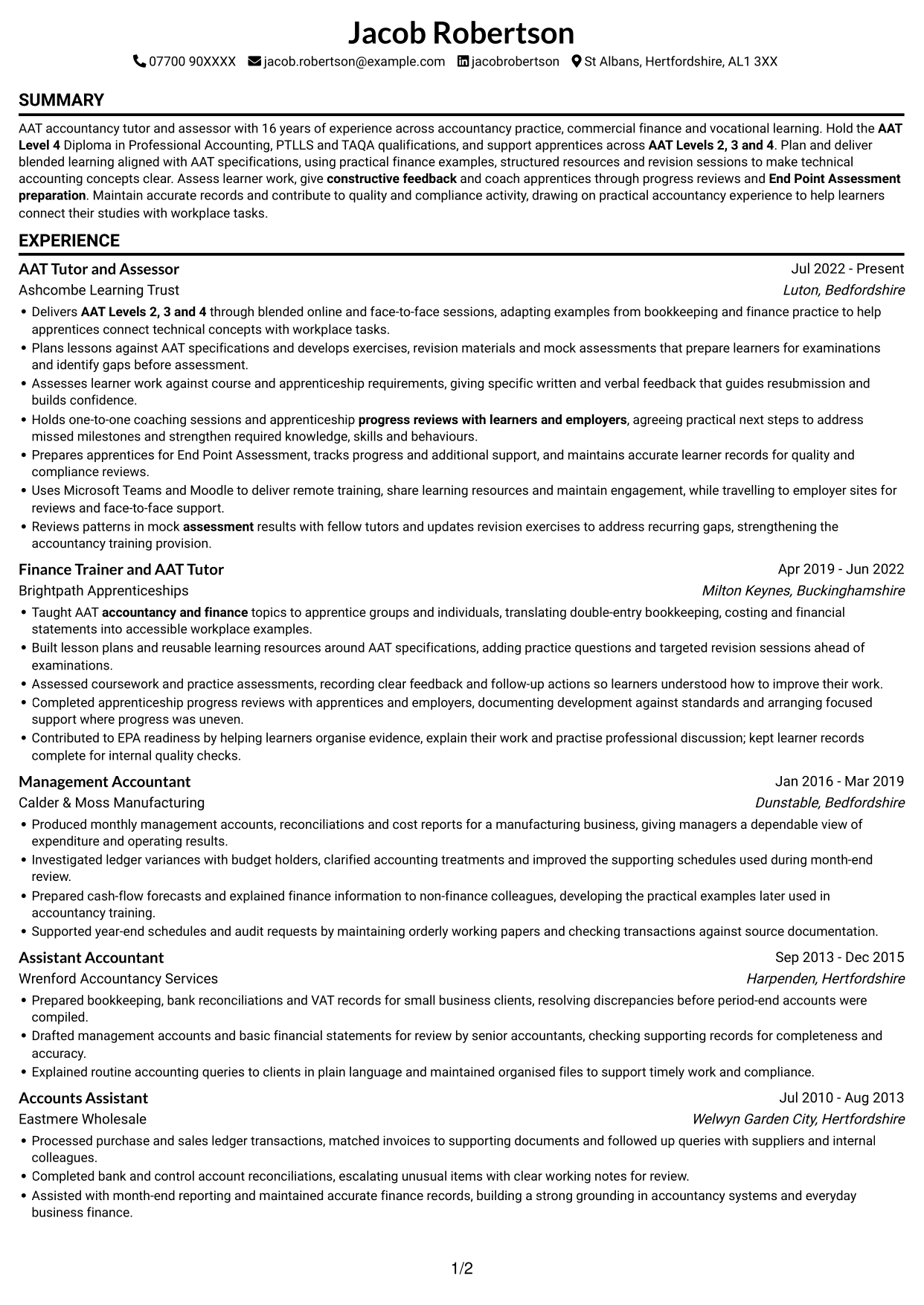 CV example — page 1