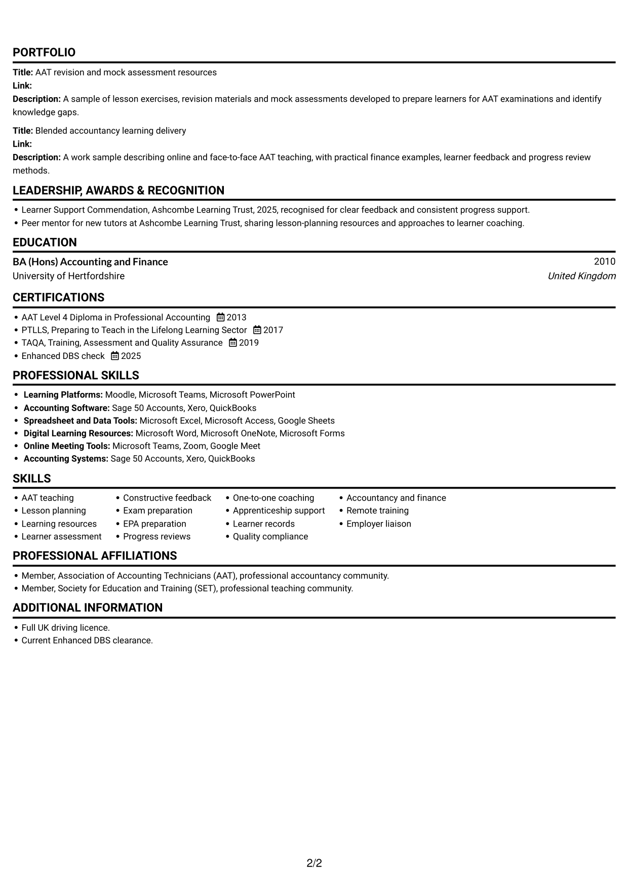 CV example — page 2