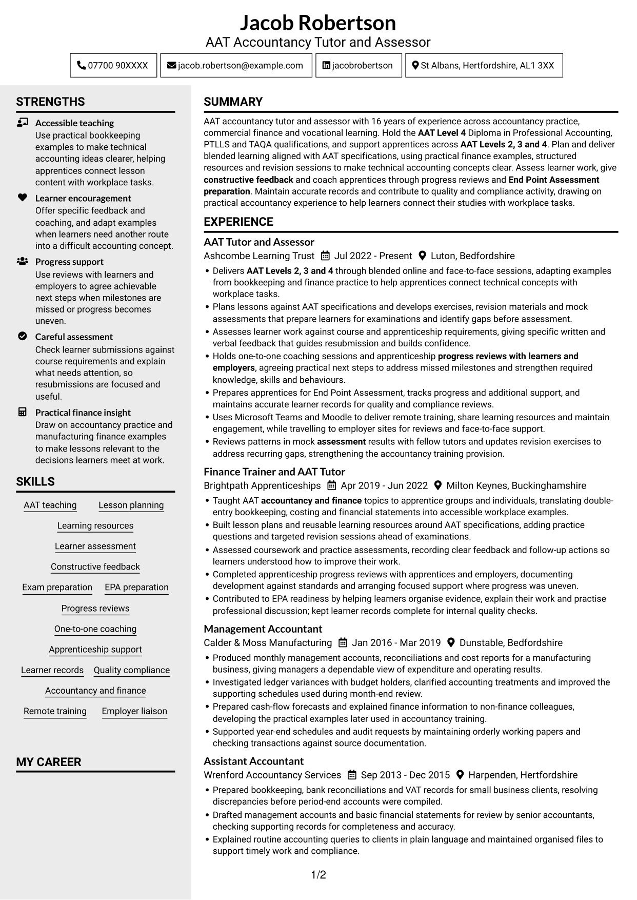 CV example — page 1