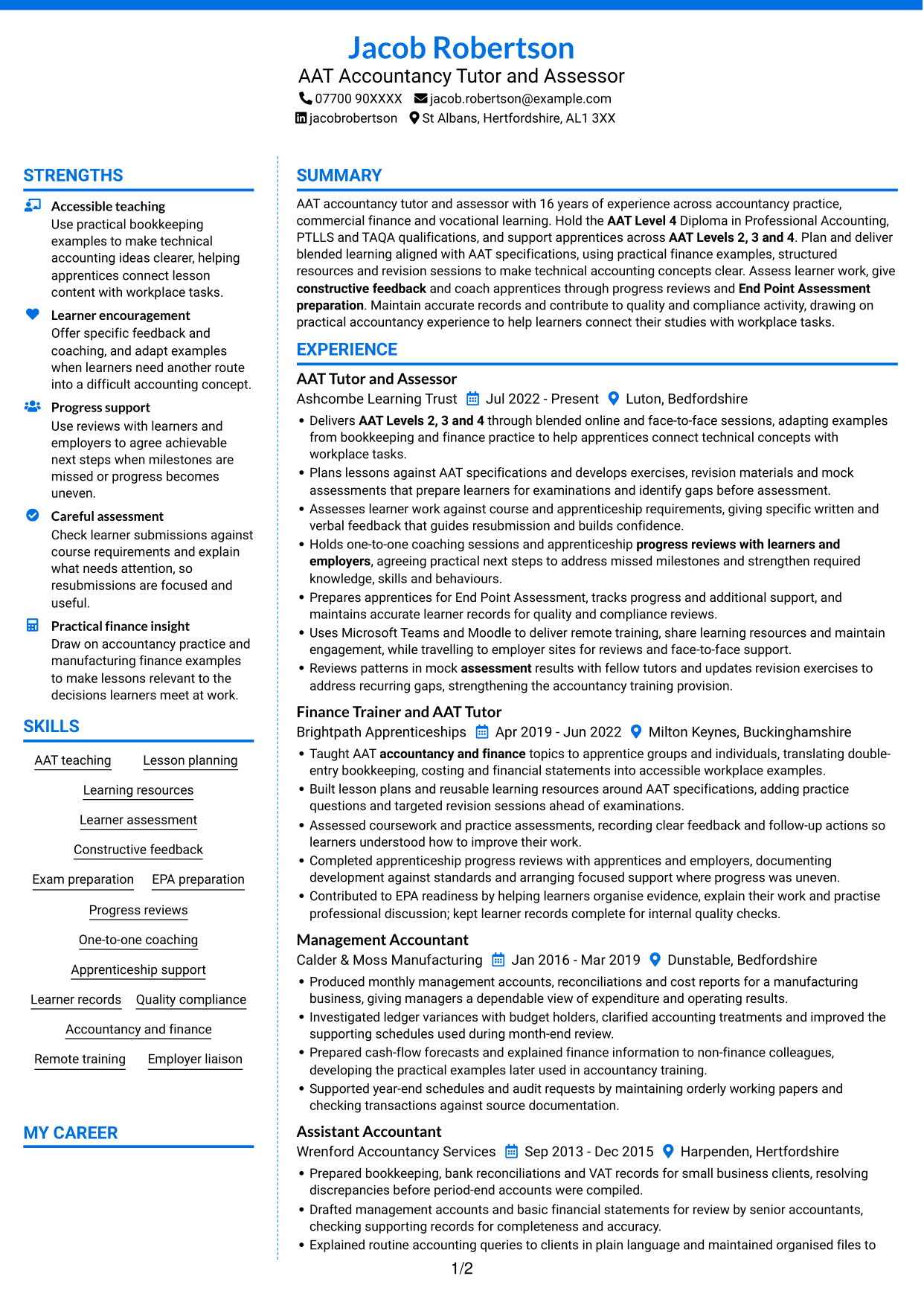 CV example — page 1