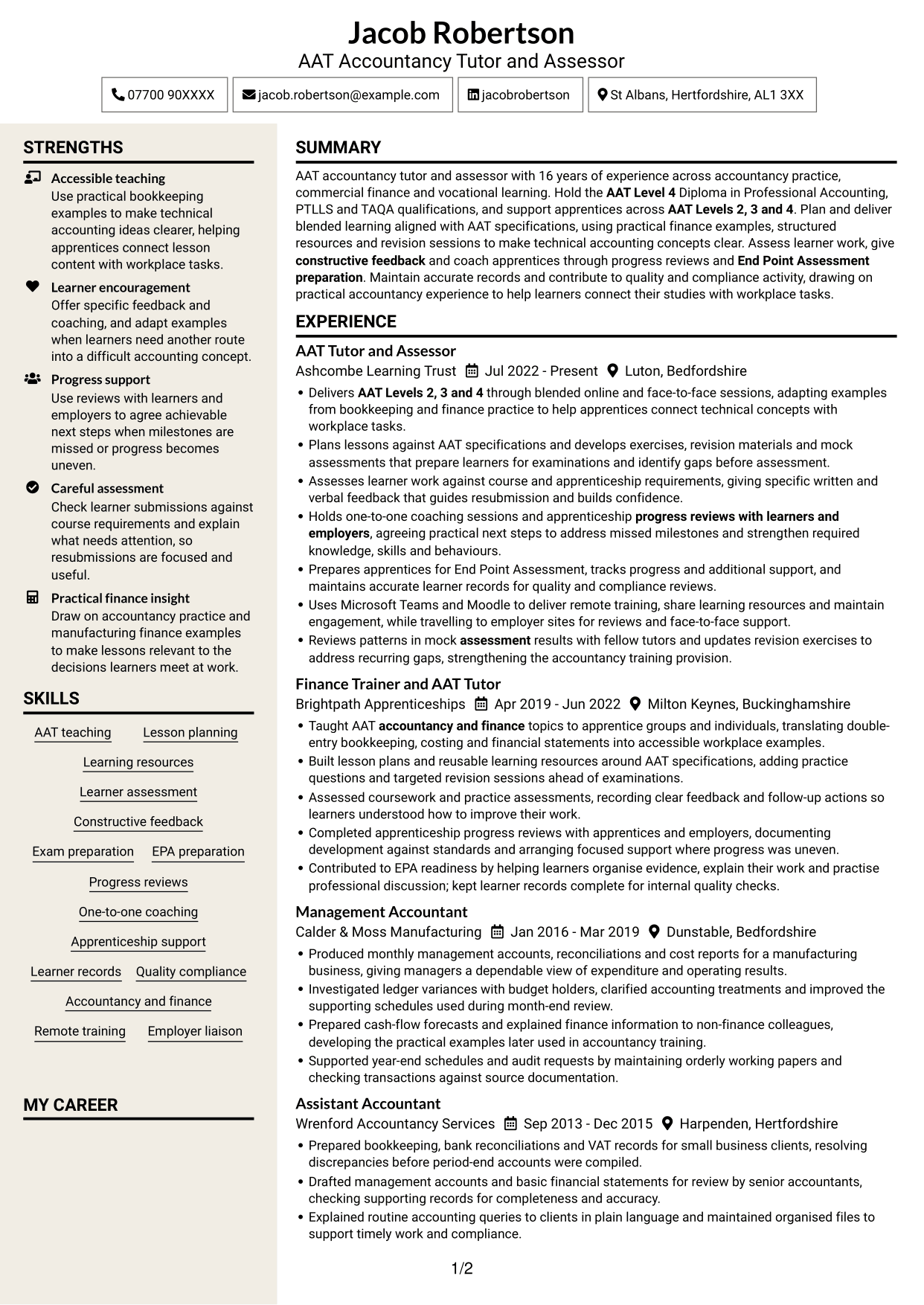 CV example — page 1