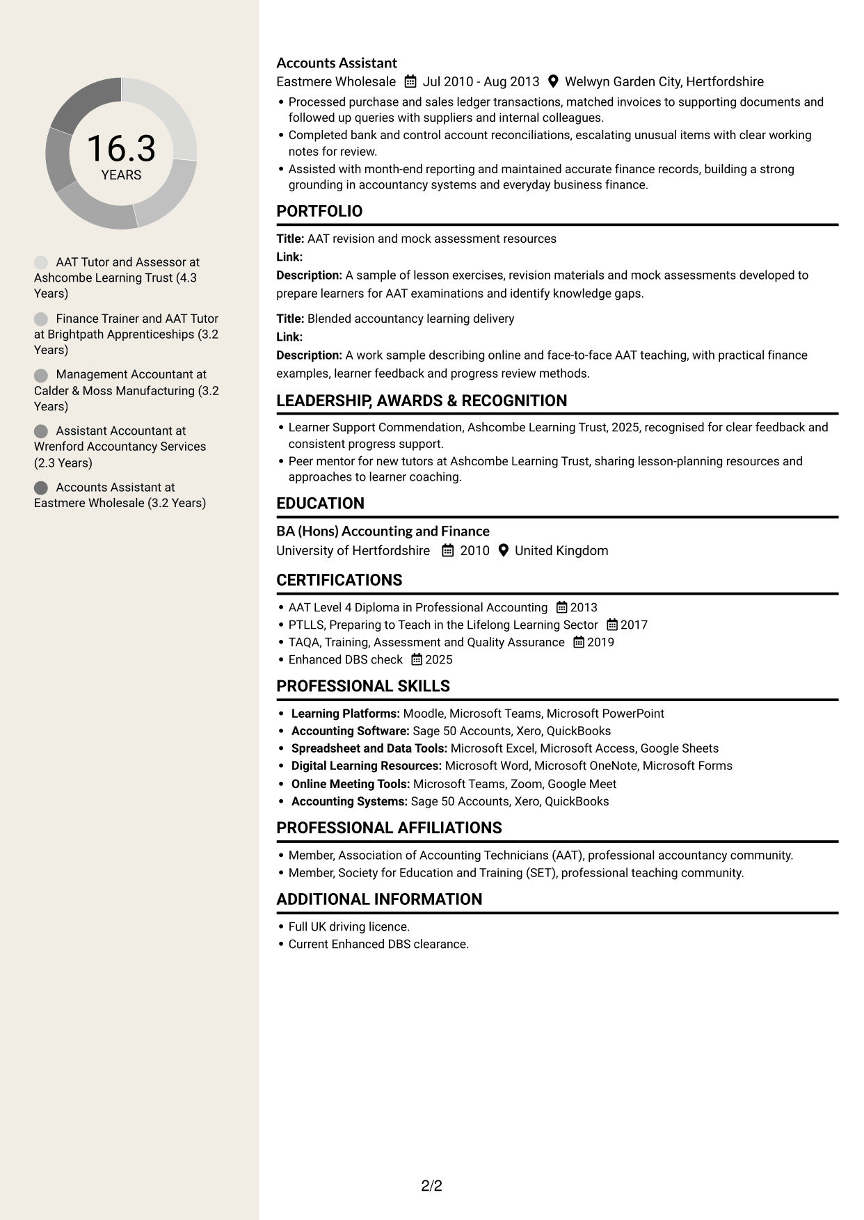 CV example — page 2
