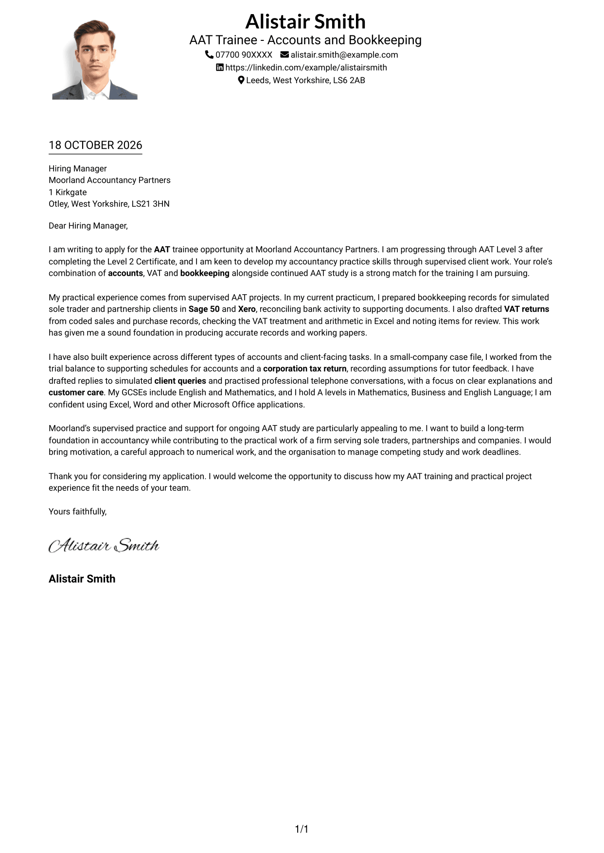 Cover letter example — page 1