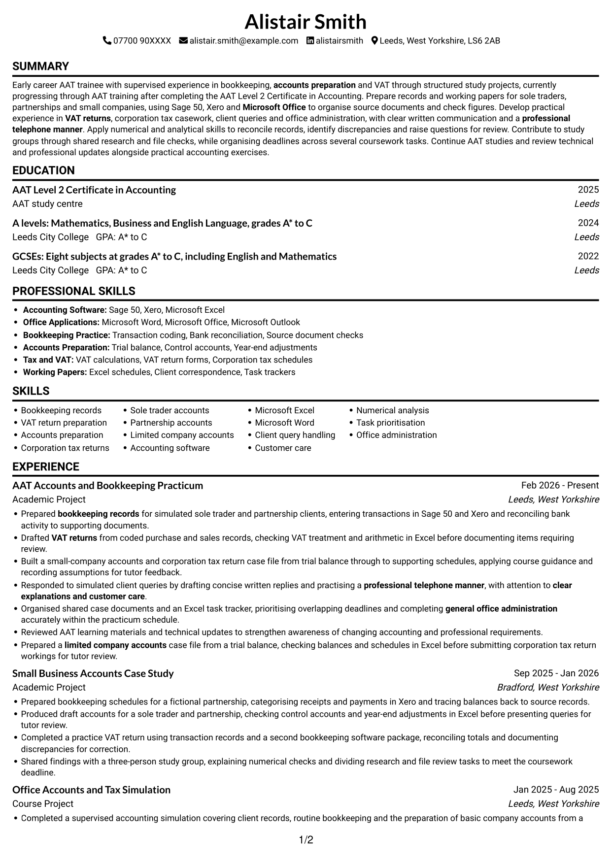 CV example — page 1