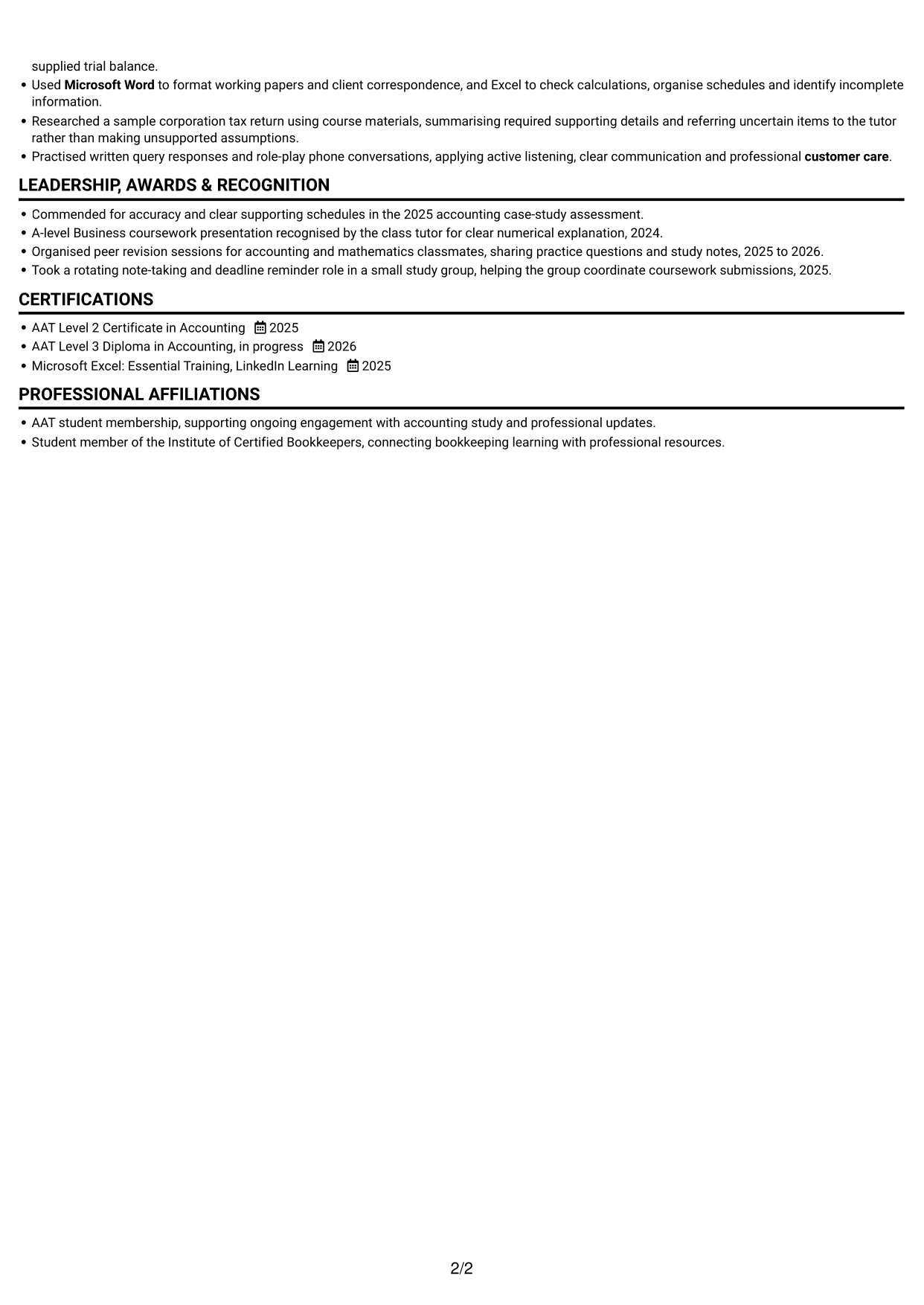 CV example — page 2
