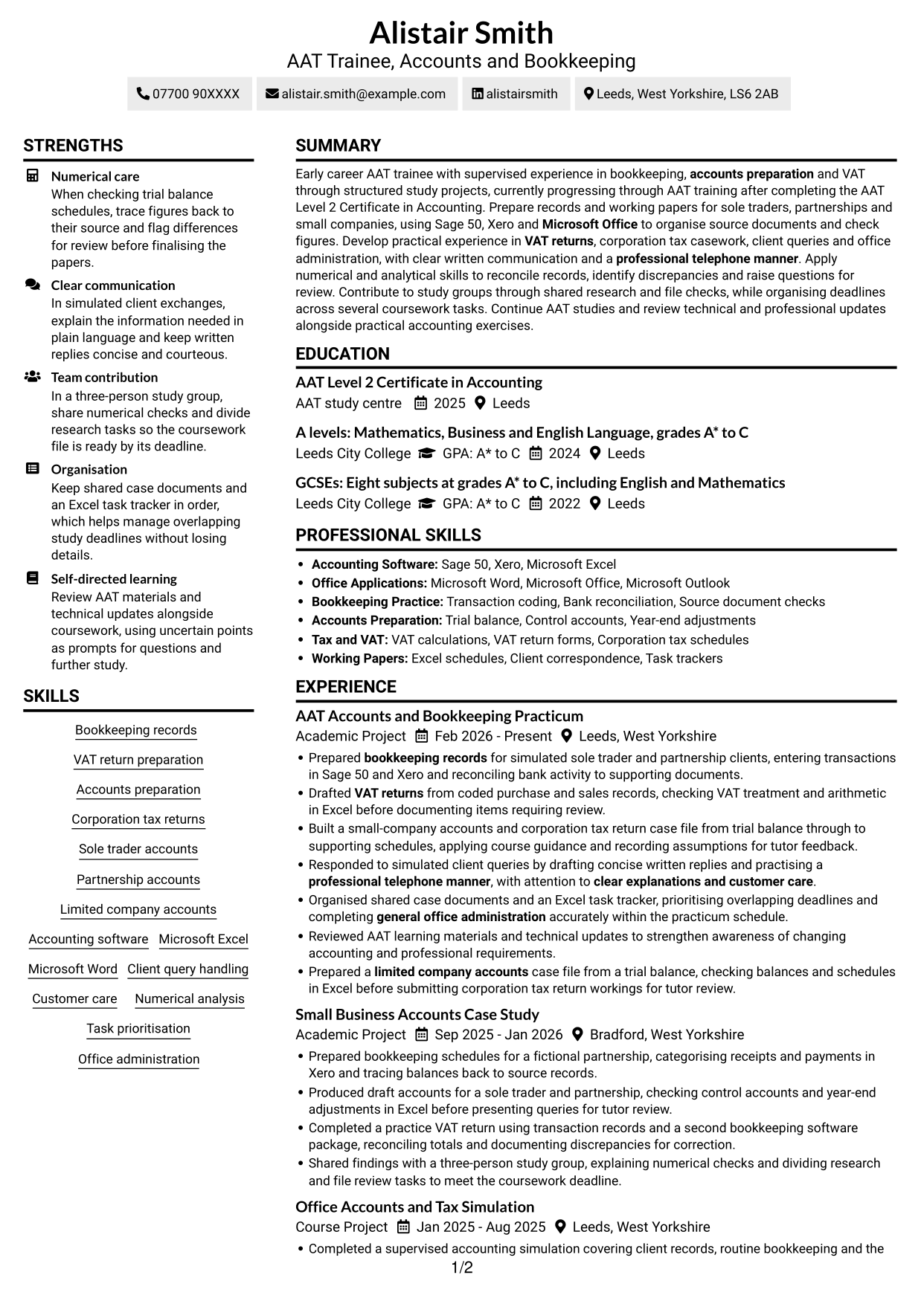 CV example — page 1