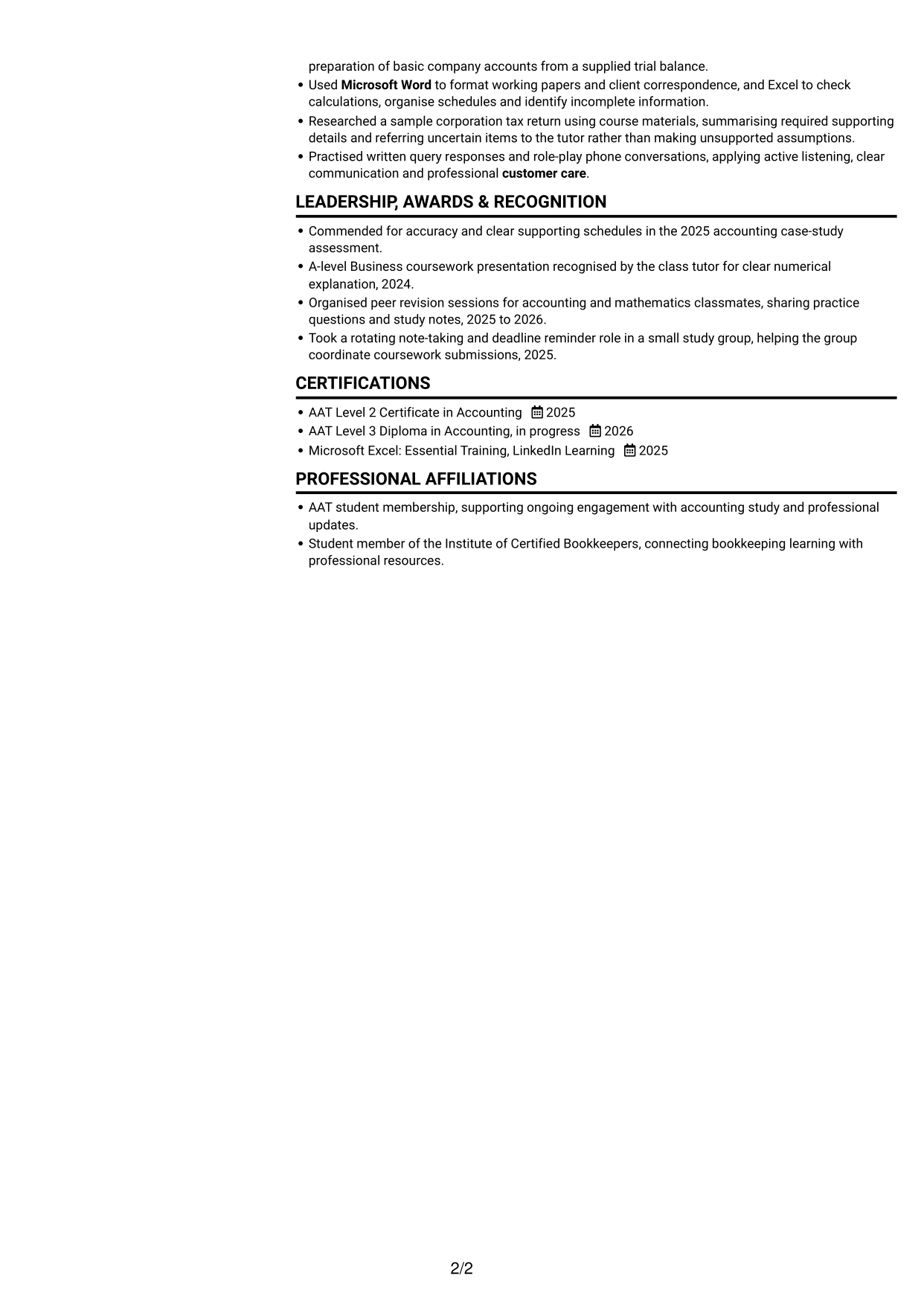 CV example — page 2