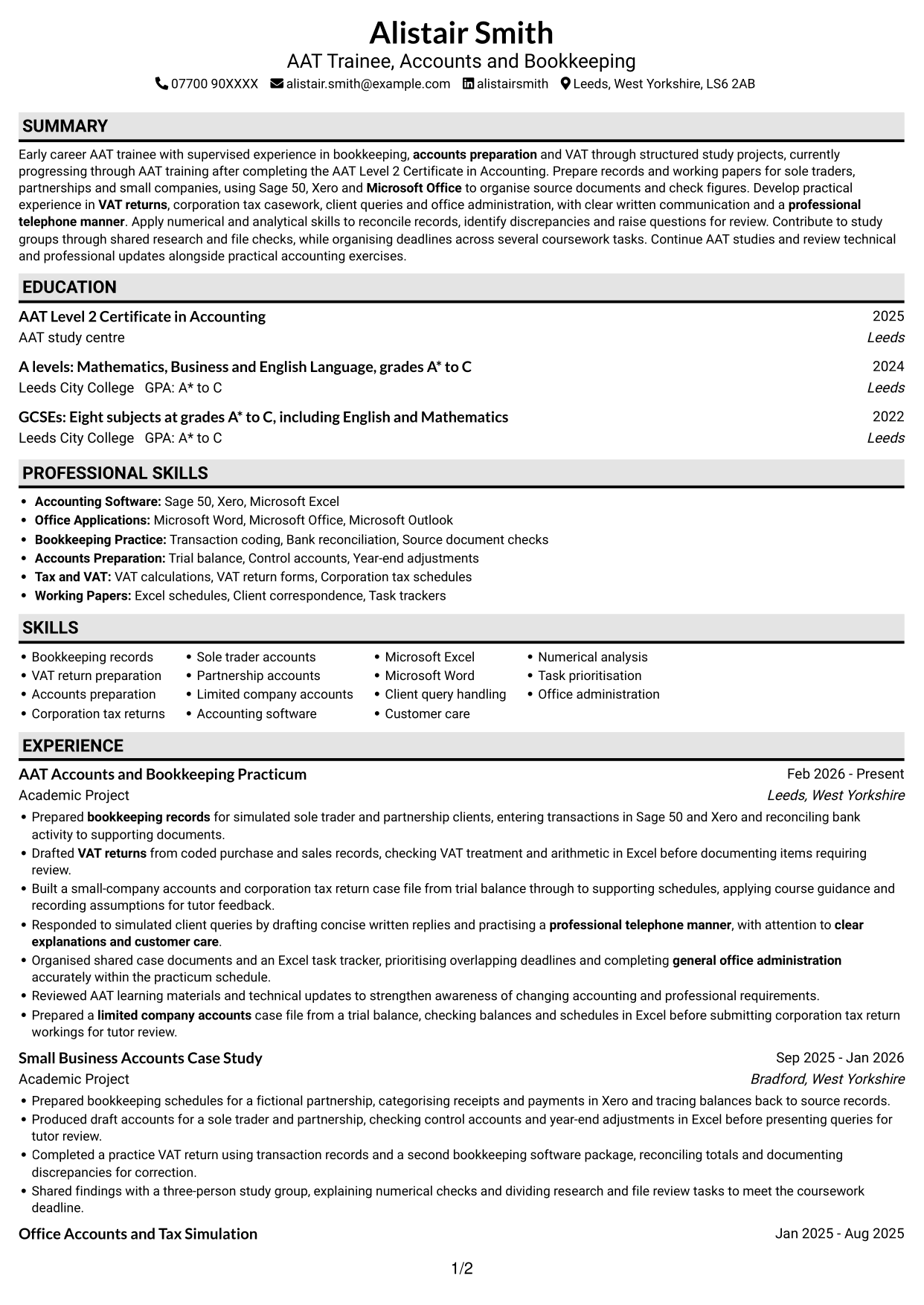 CV example — page 1