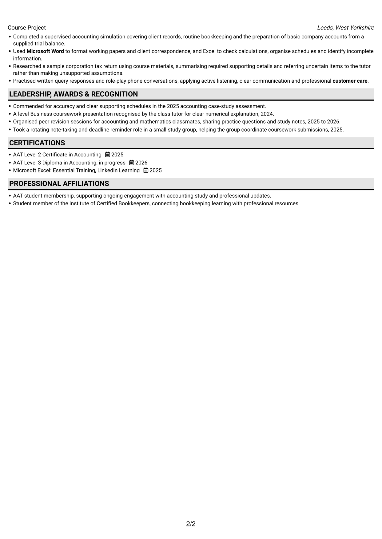 CV example — page 2