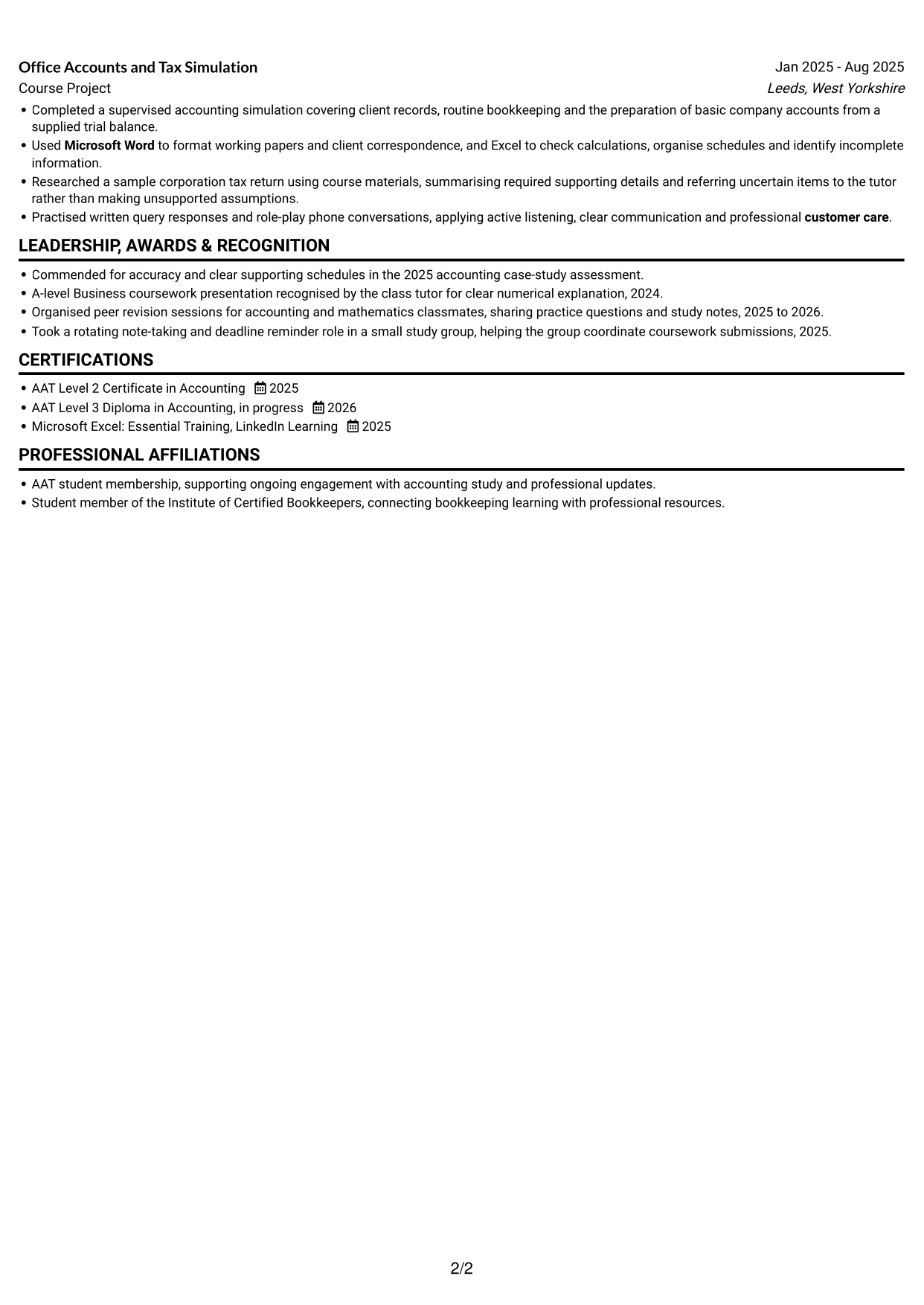CV example — page 2