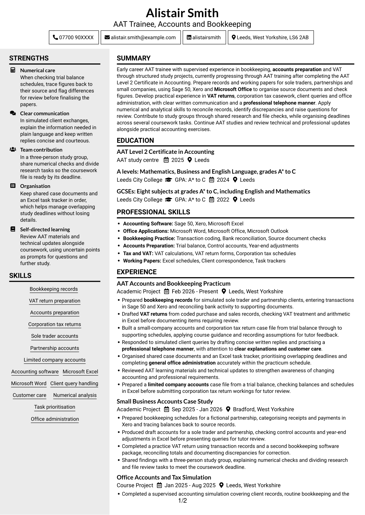 CV example — page 1