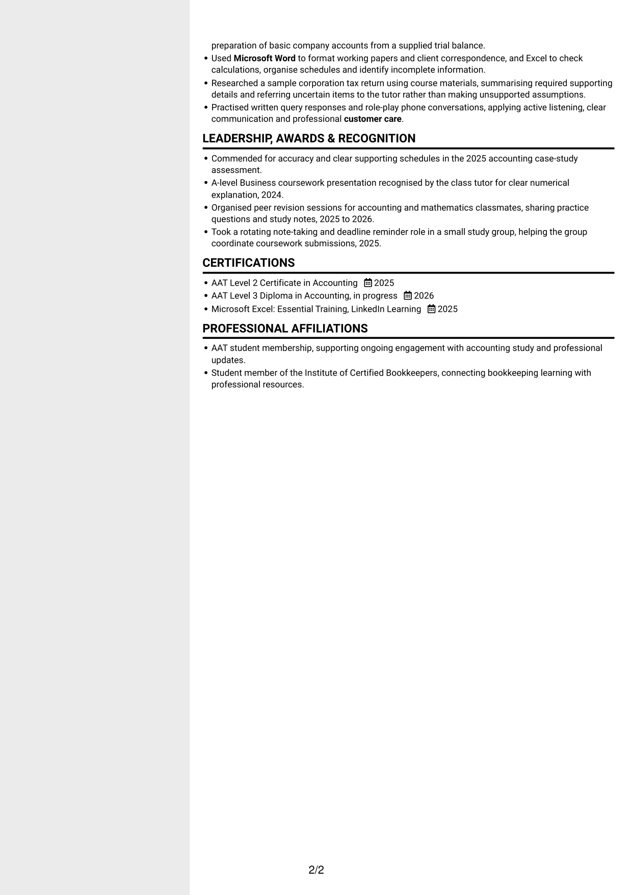 CV example — page 2
