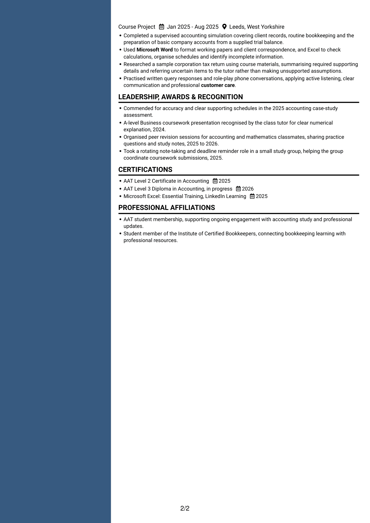 CV example — page 2