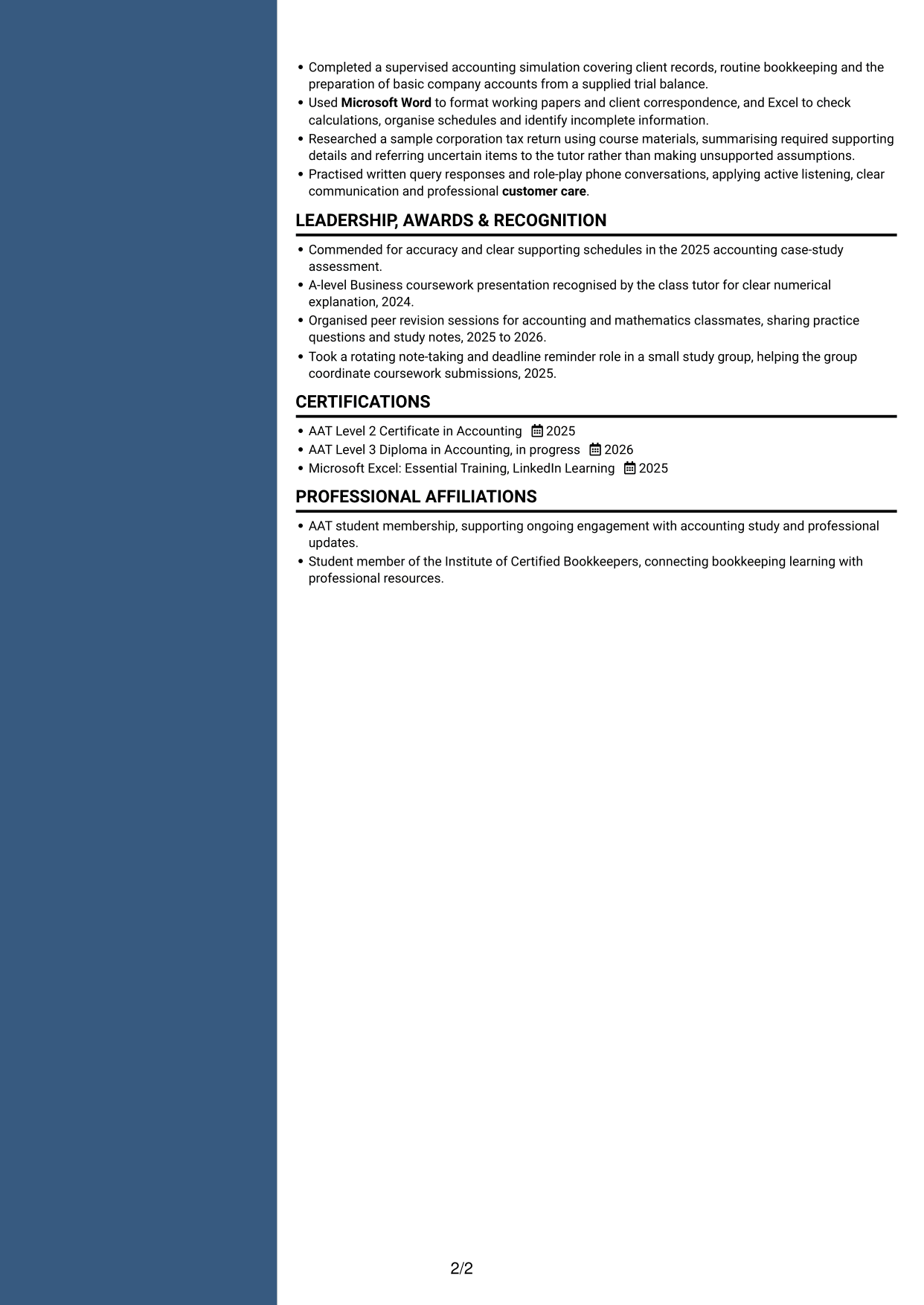 CV example — page 2