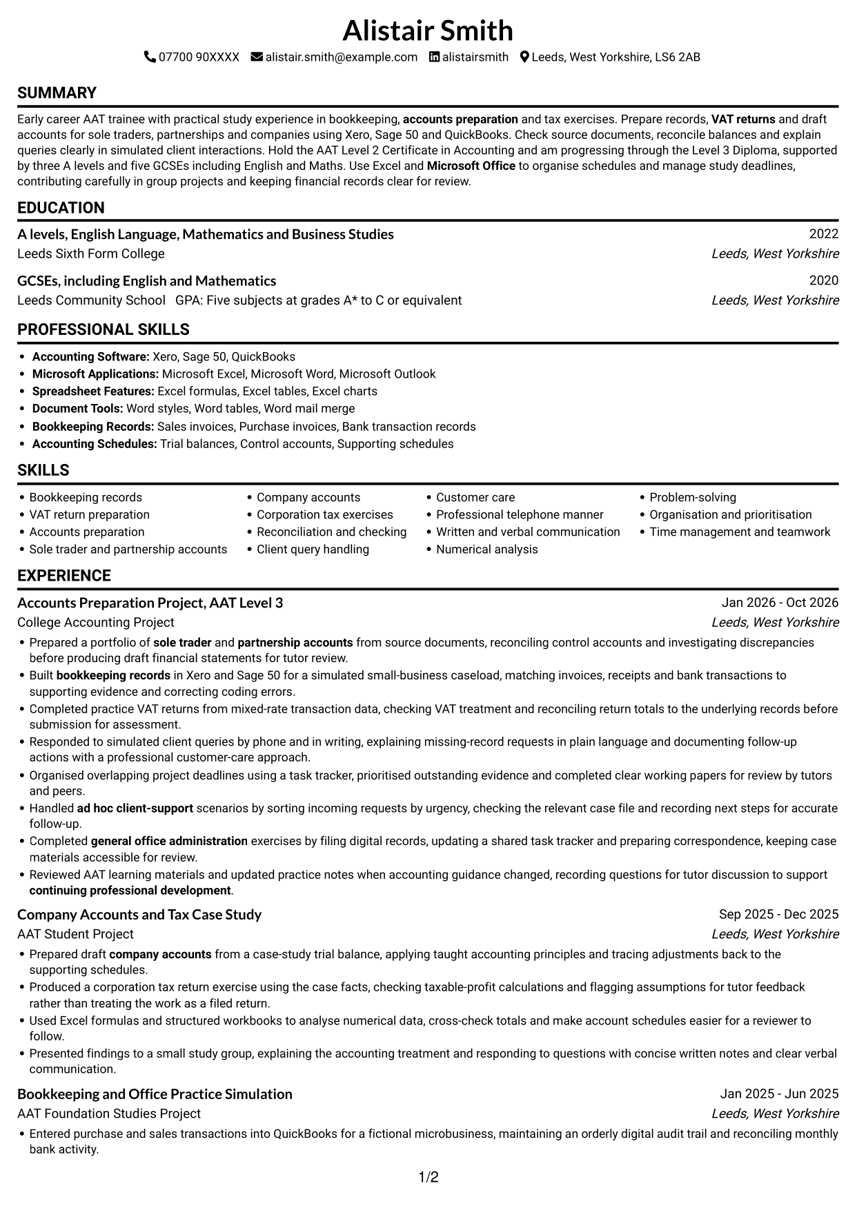 CV example — page 1