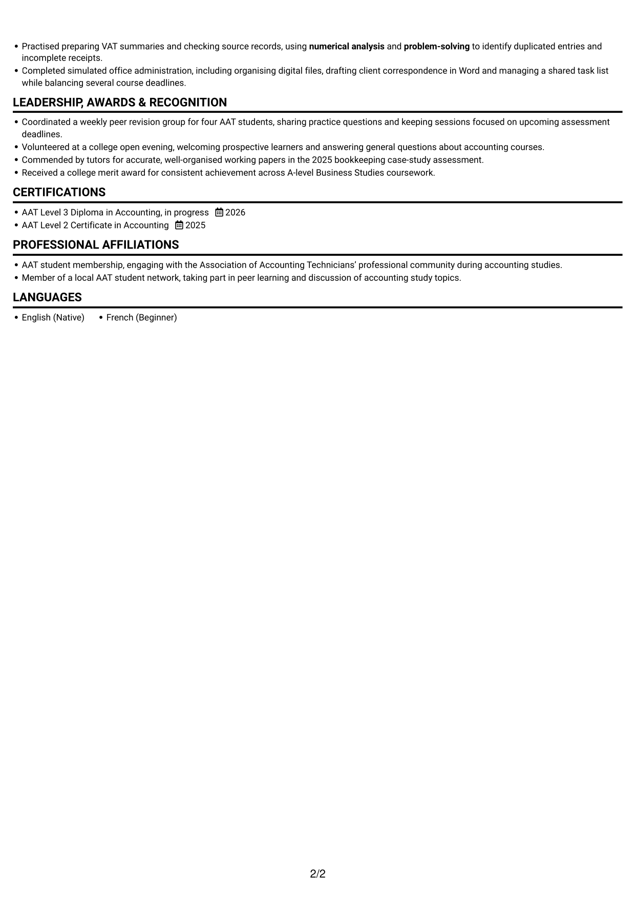 CV example — page 2
