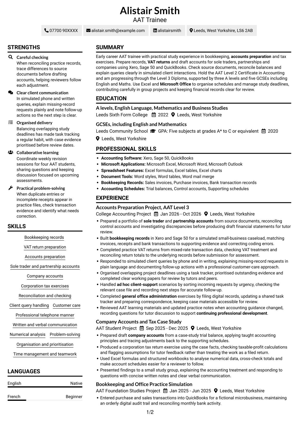 CV example — page 1