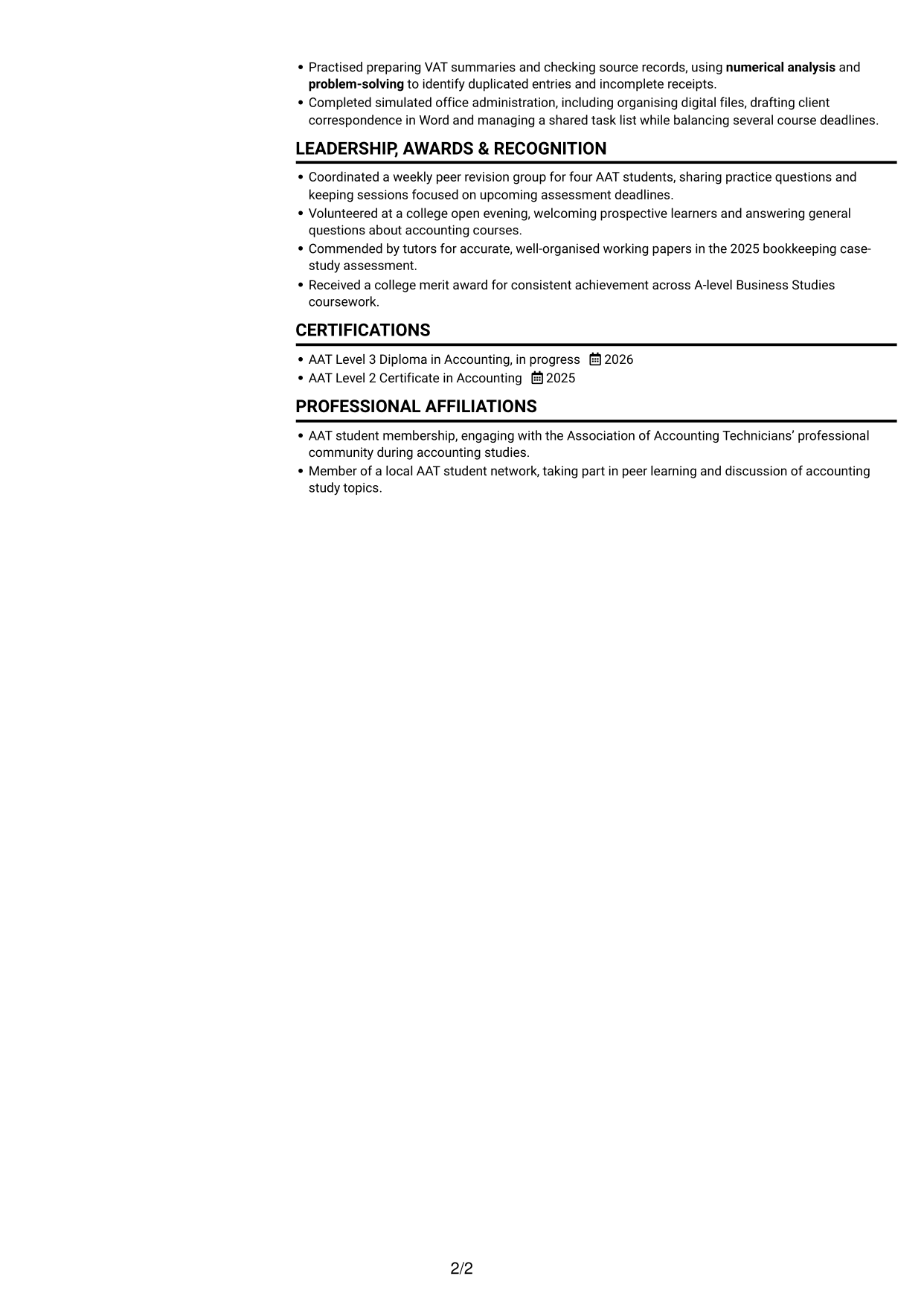 CV example — page 2