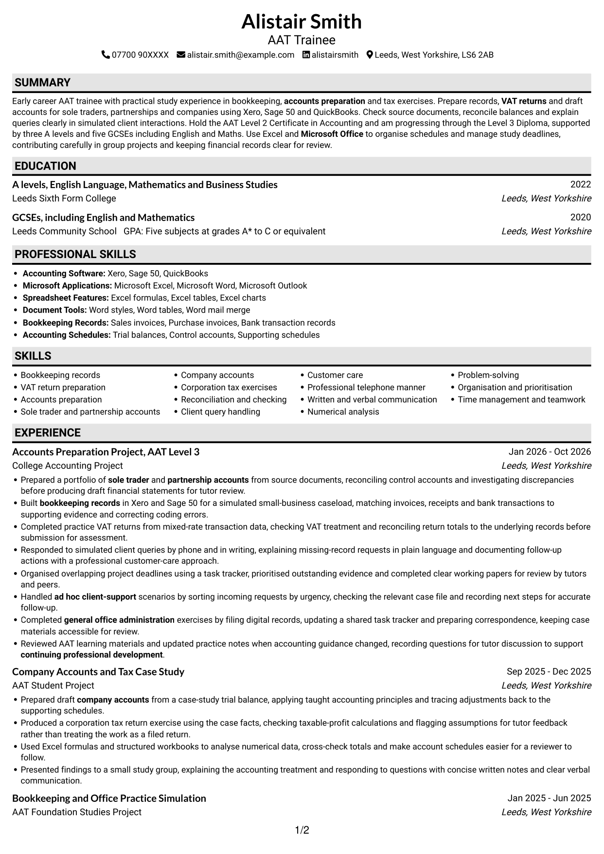 CV example — page 1