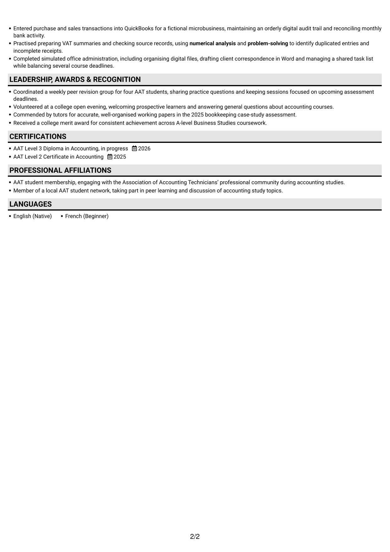 CV example — page 2