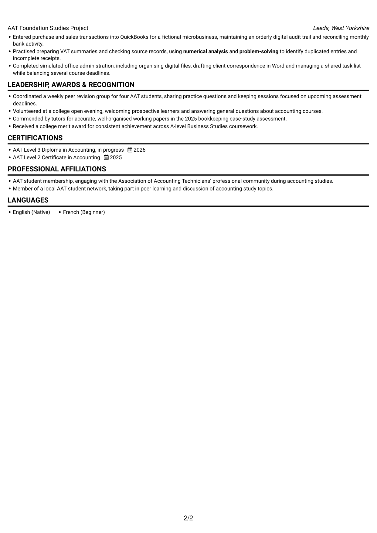 CV example — page 2