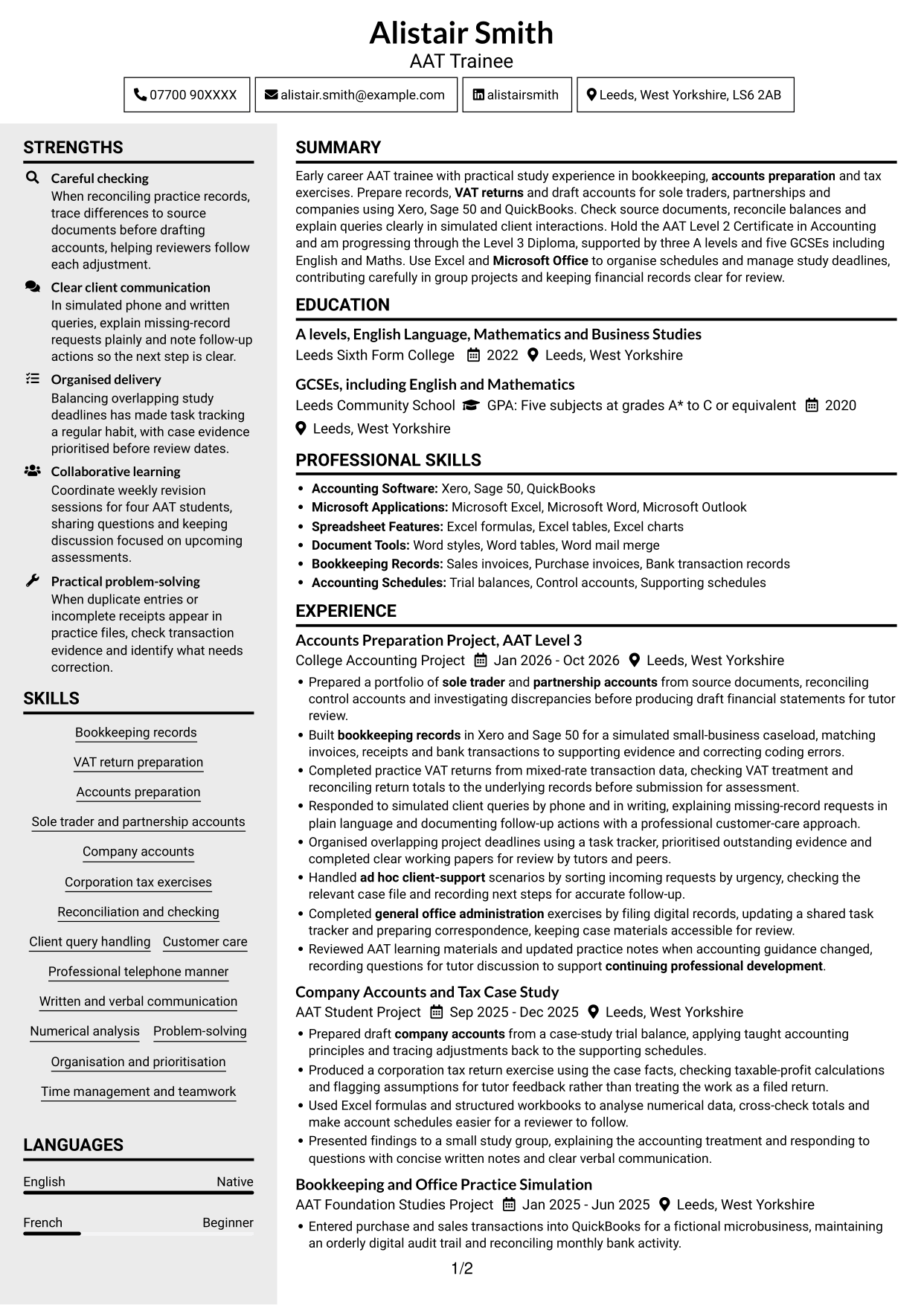 CV example — page 1