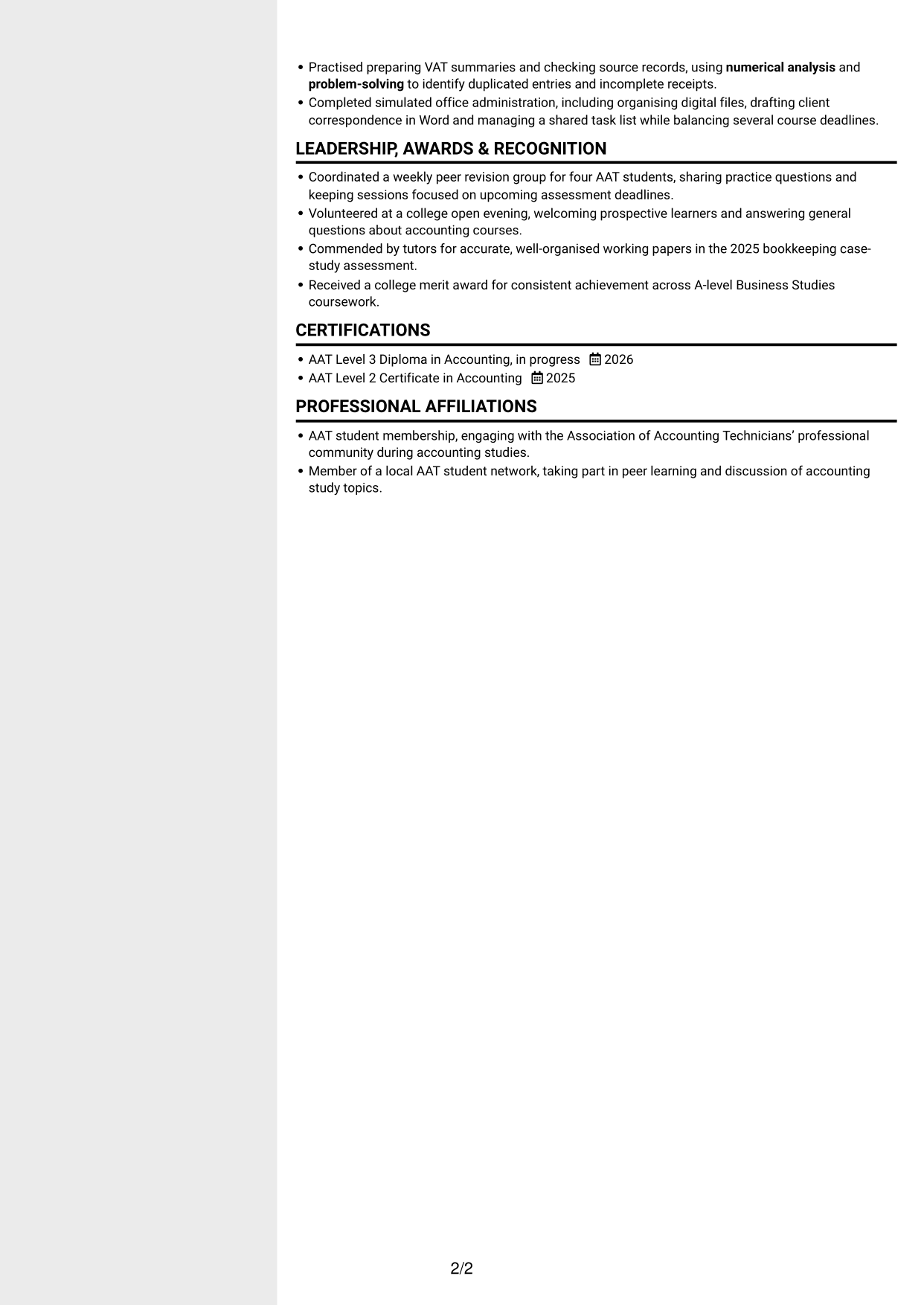 CV example — page 2