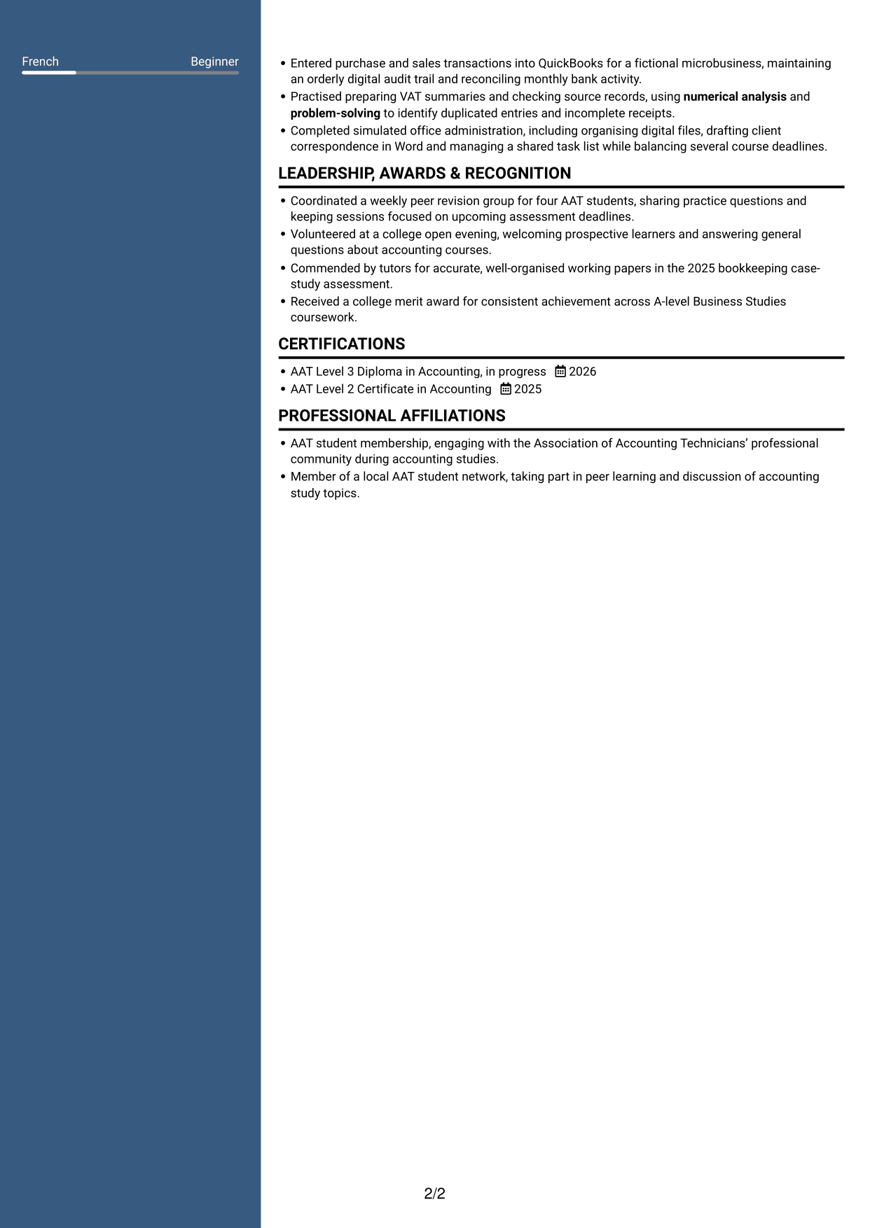 CV example — page 2
