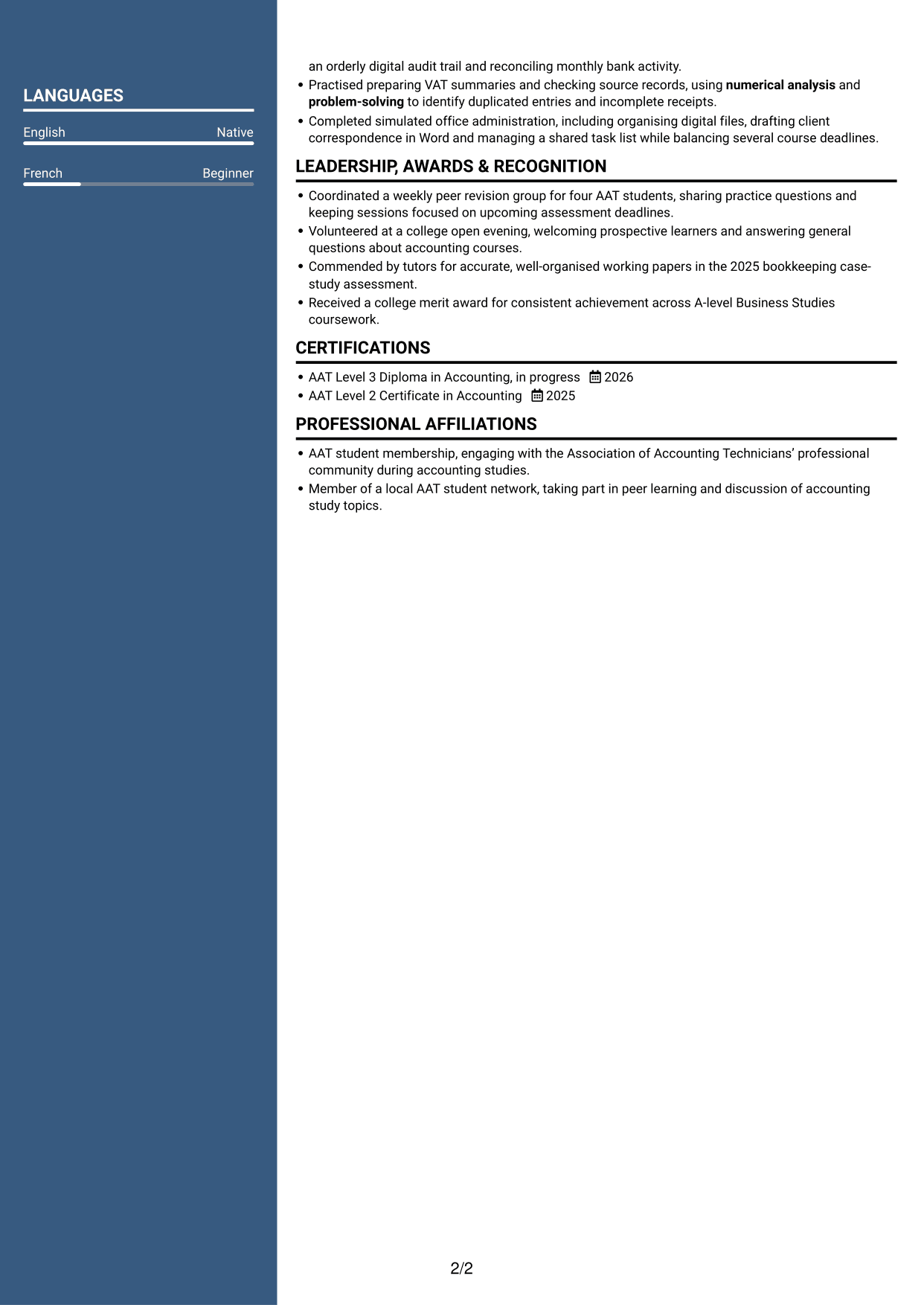 CV example — page 2