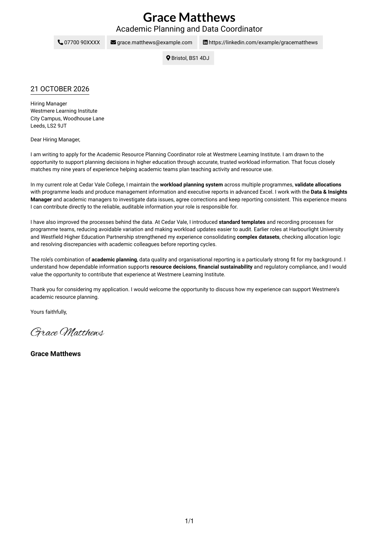 Cover letter example — page 1