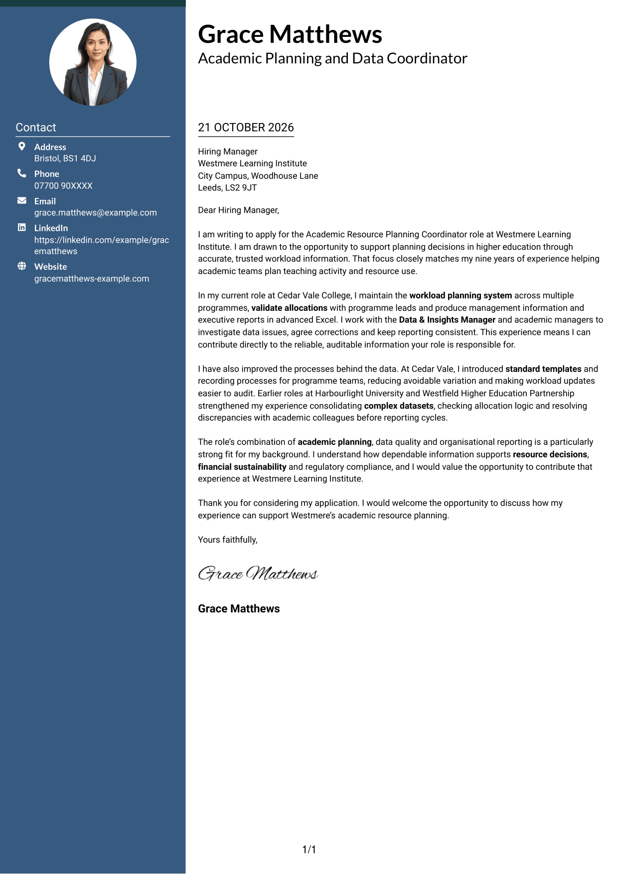 Cover letter example — page 1