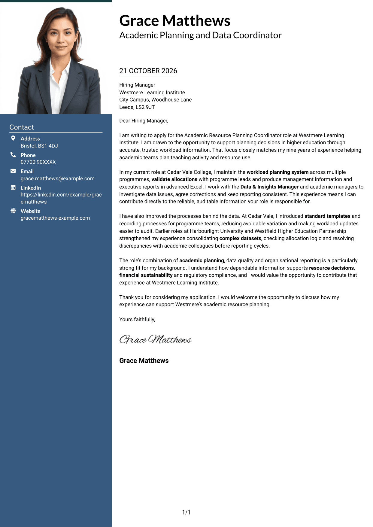 Cover letter example — page 1