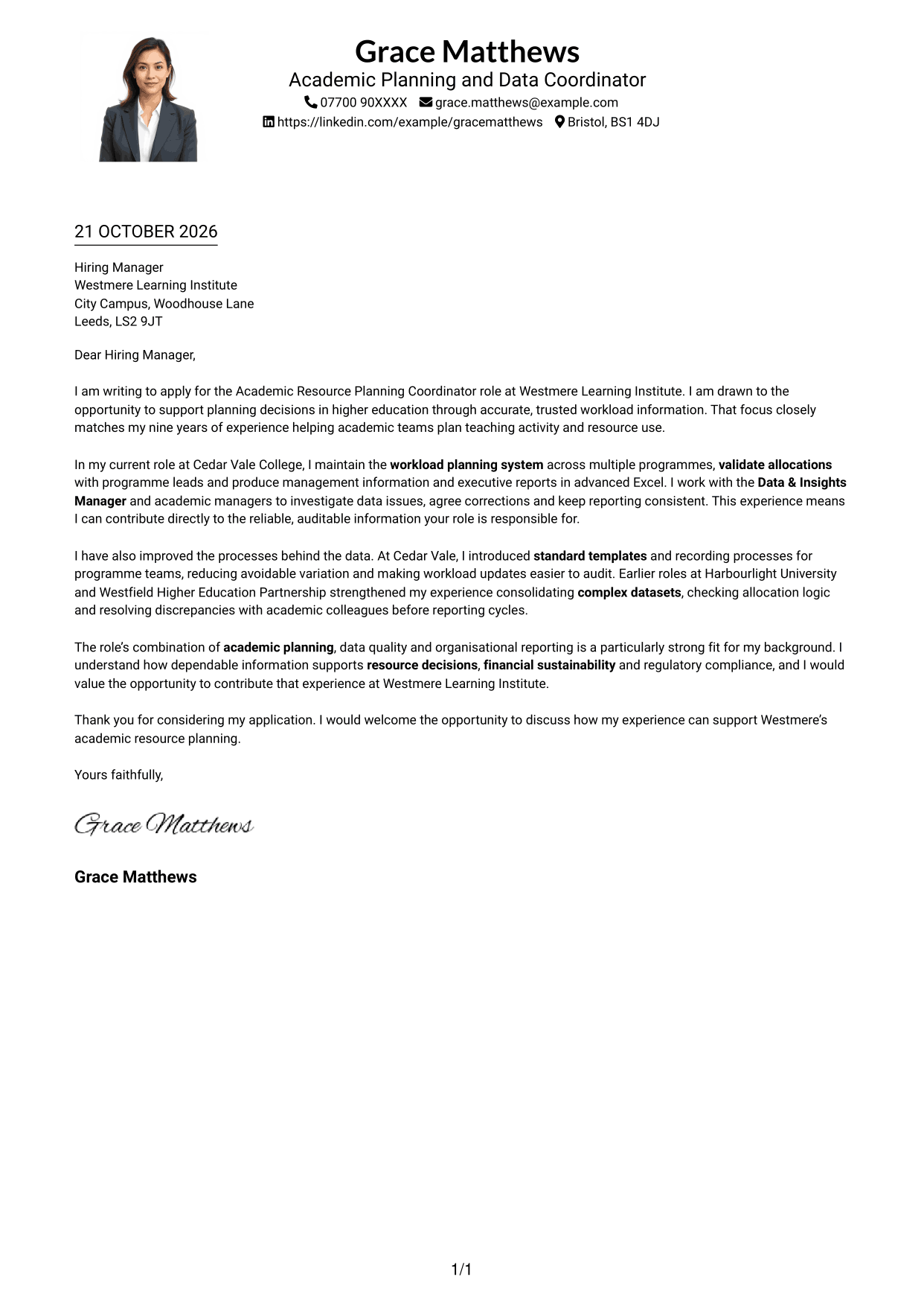 Cover letter example — page 1