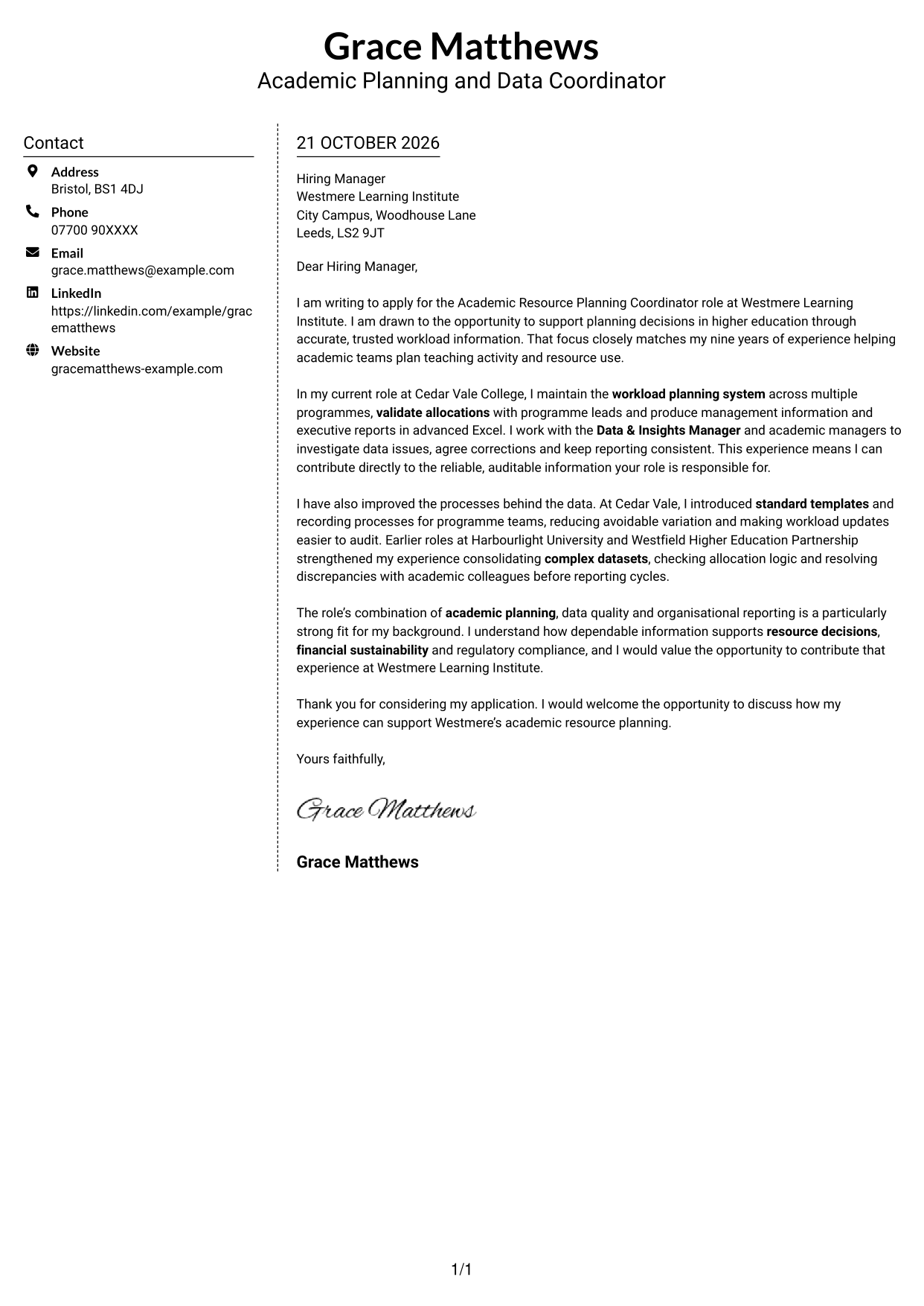 Cover letter example — page 1