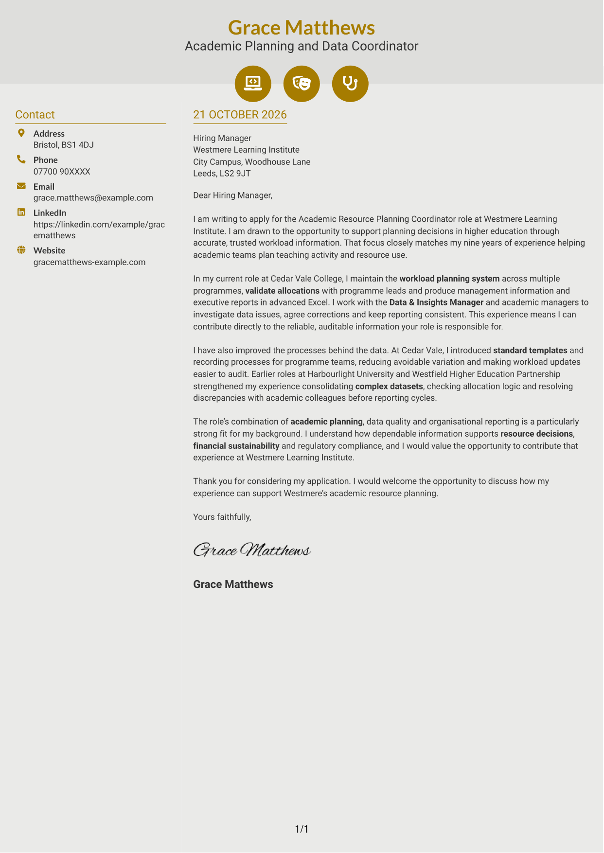 Cover letter example — page 1