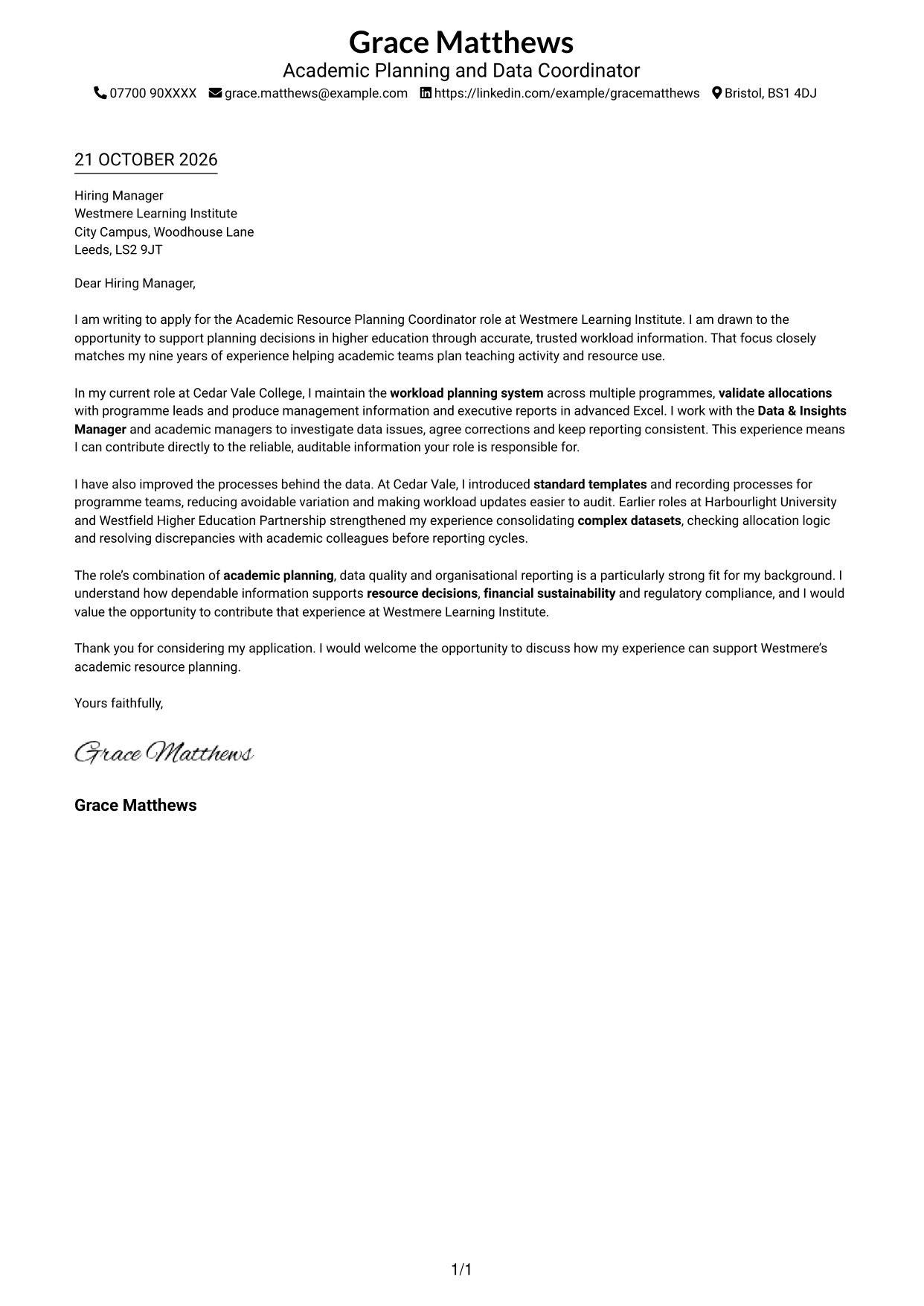 Cover letter example — page 1