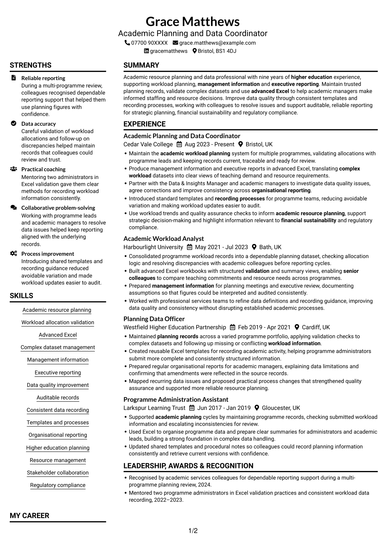 CV example — page 1