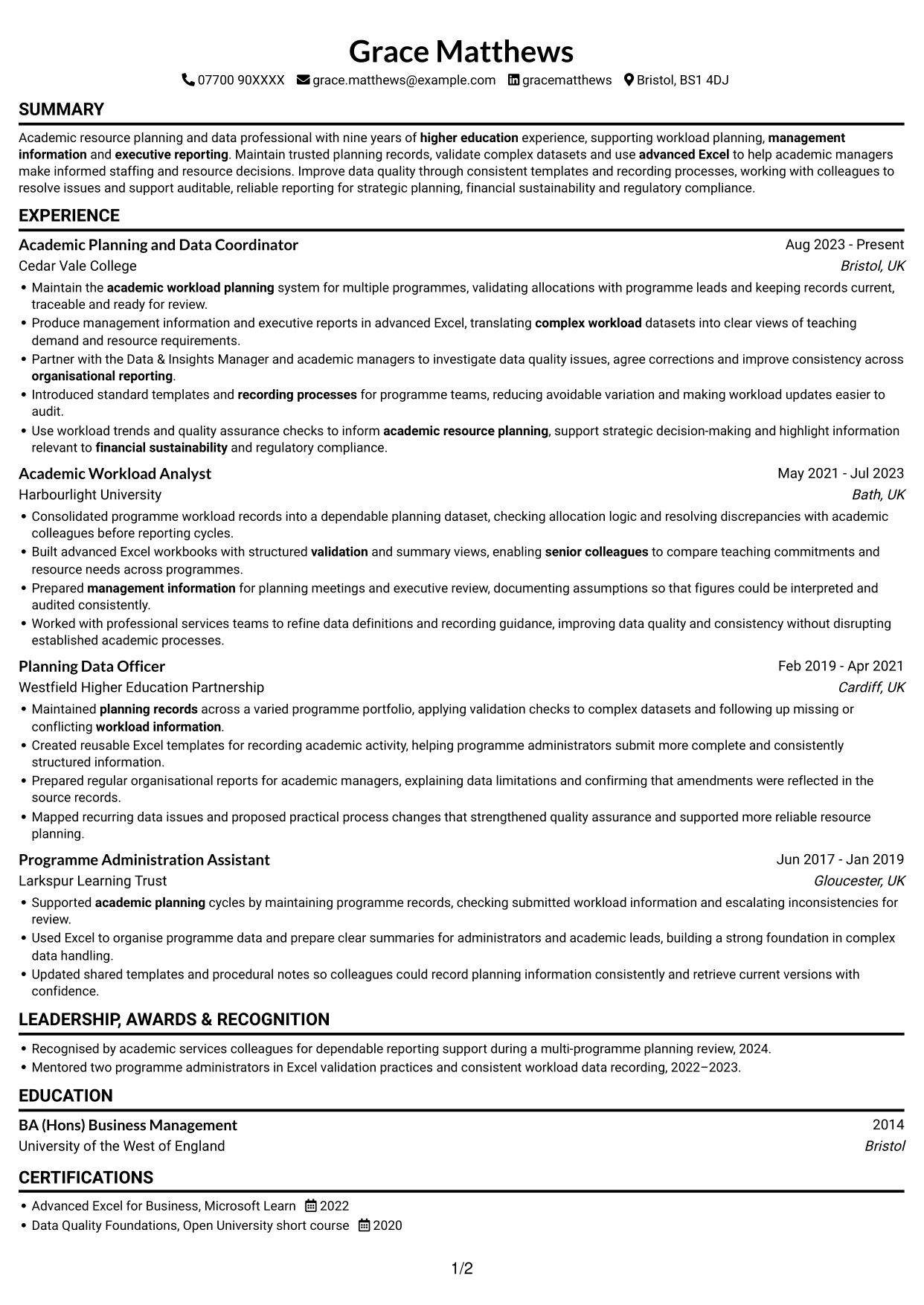 CV example — page 1