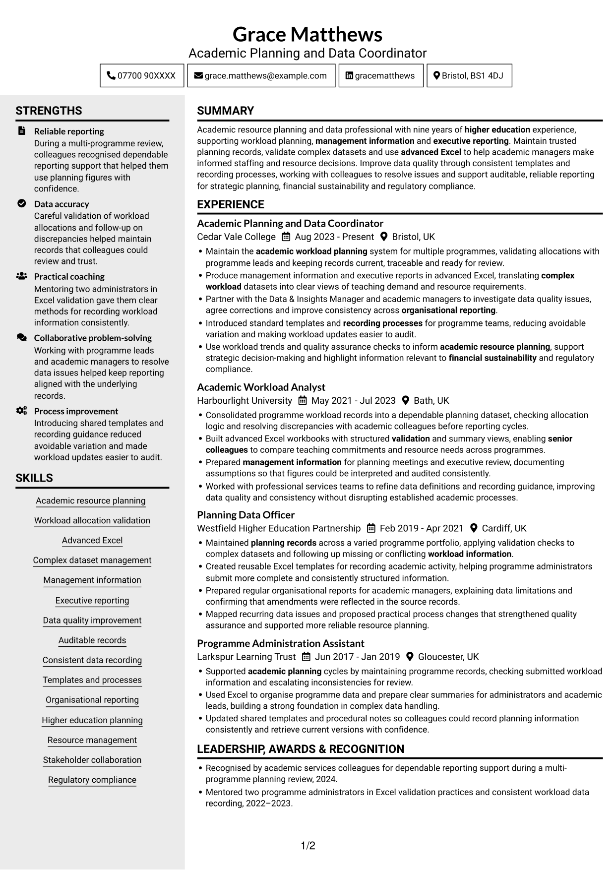 CV example — page 1