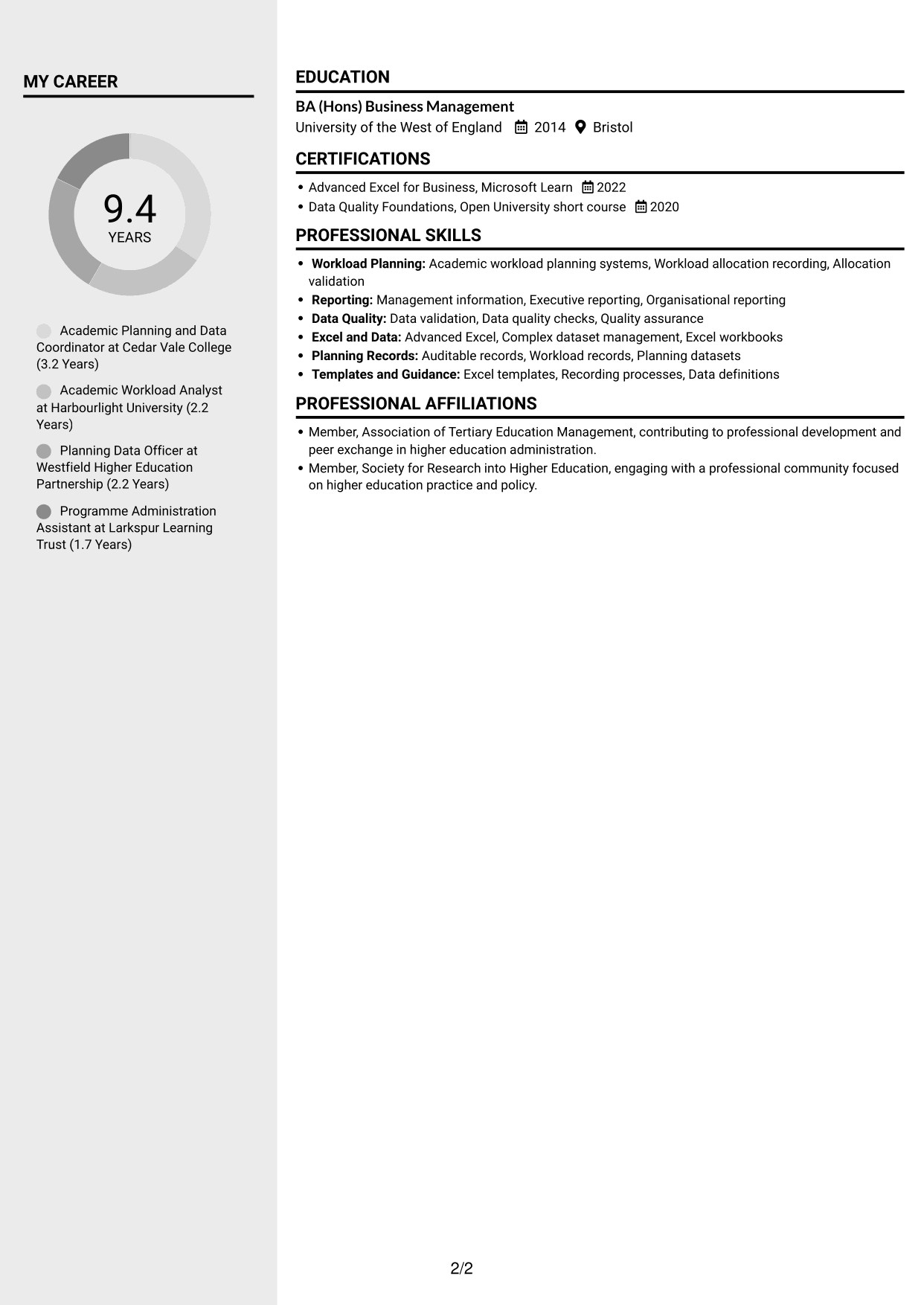 CV example — page 2