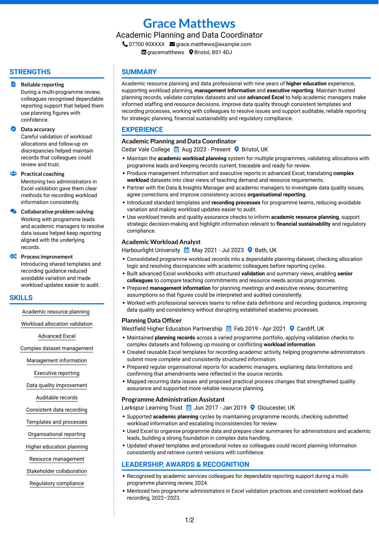 CV example — page 1