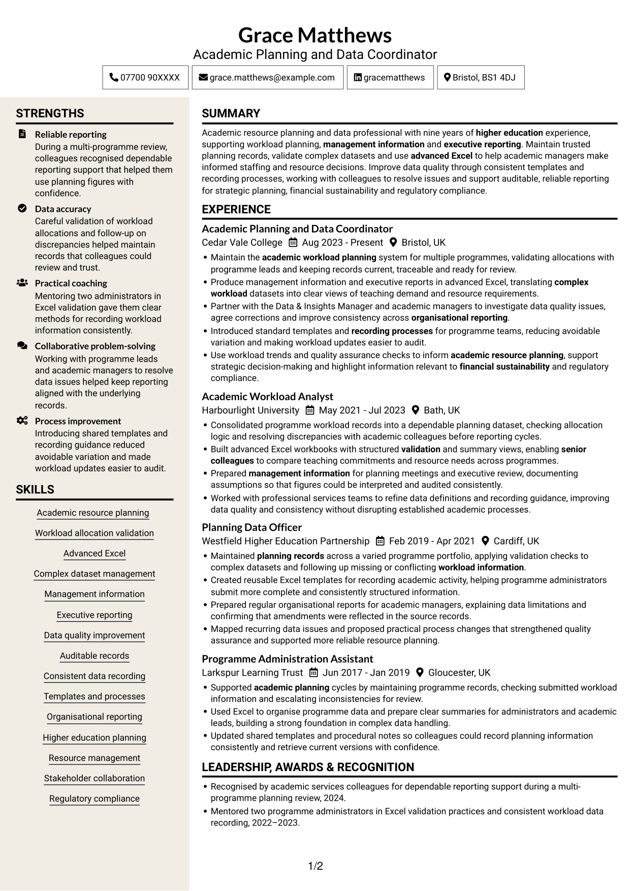 CV example — page 1