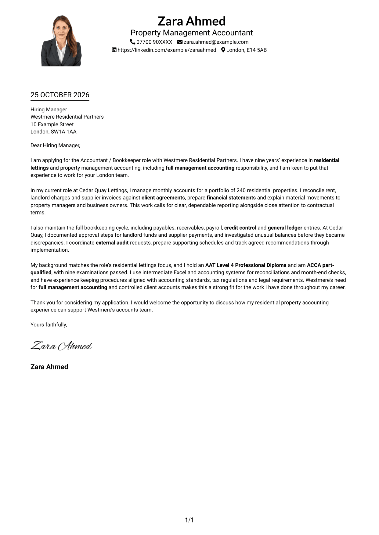 Cover letter example — page 1